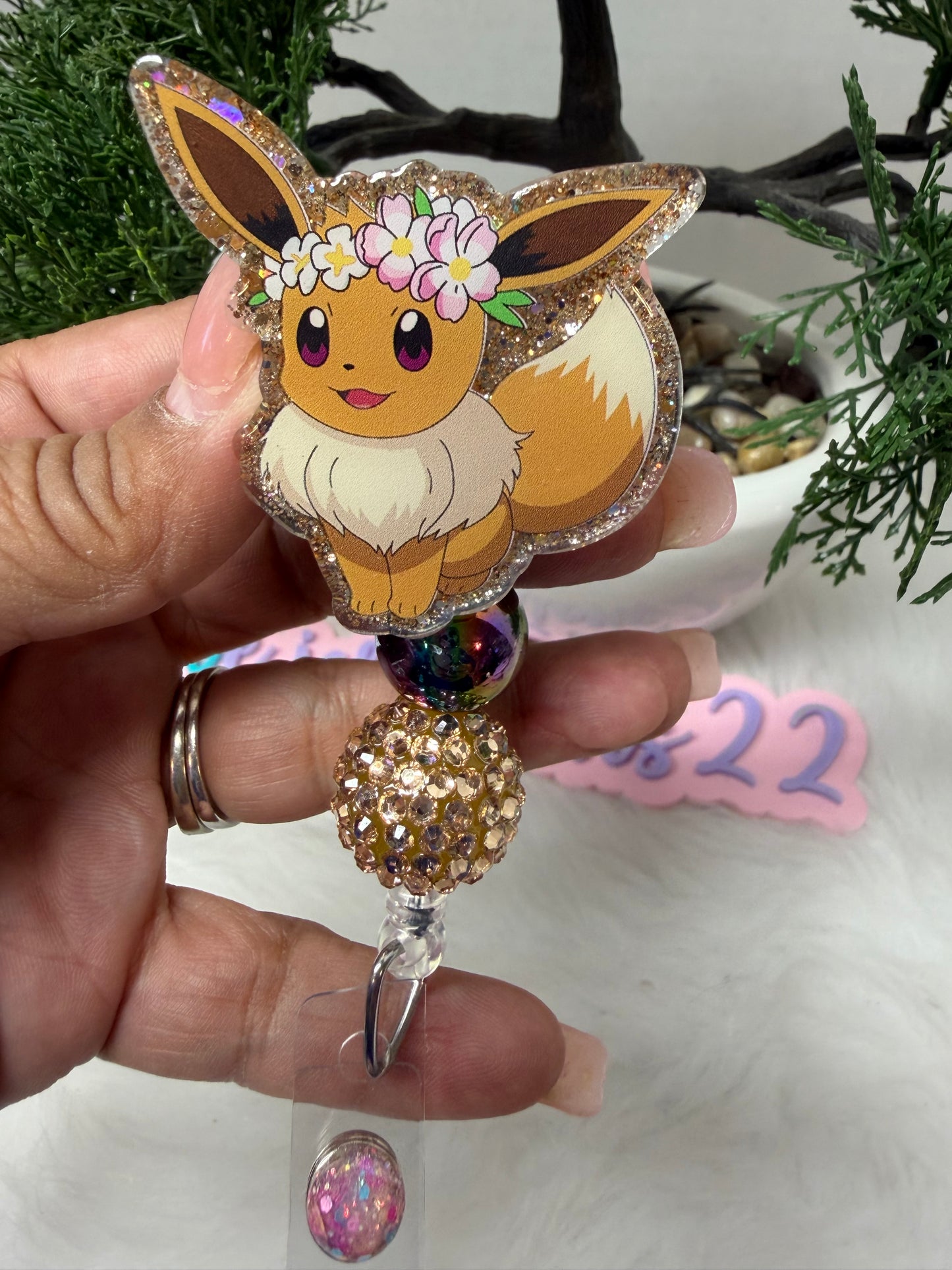 Flower Crown Eevee Badge Reel