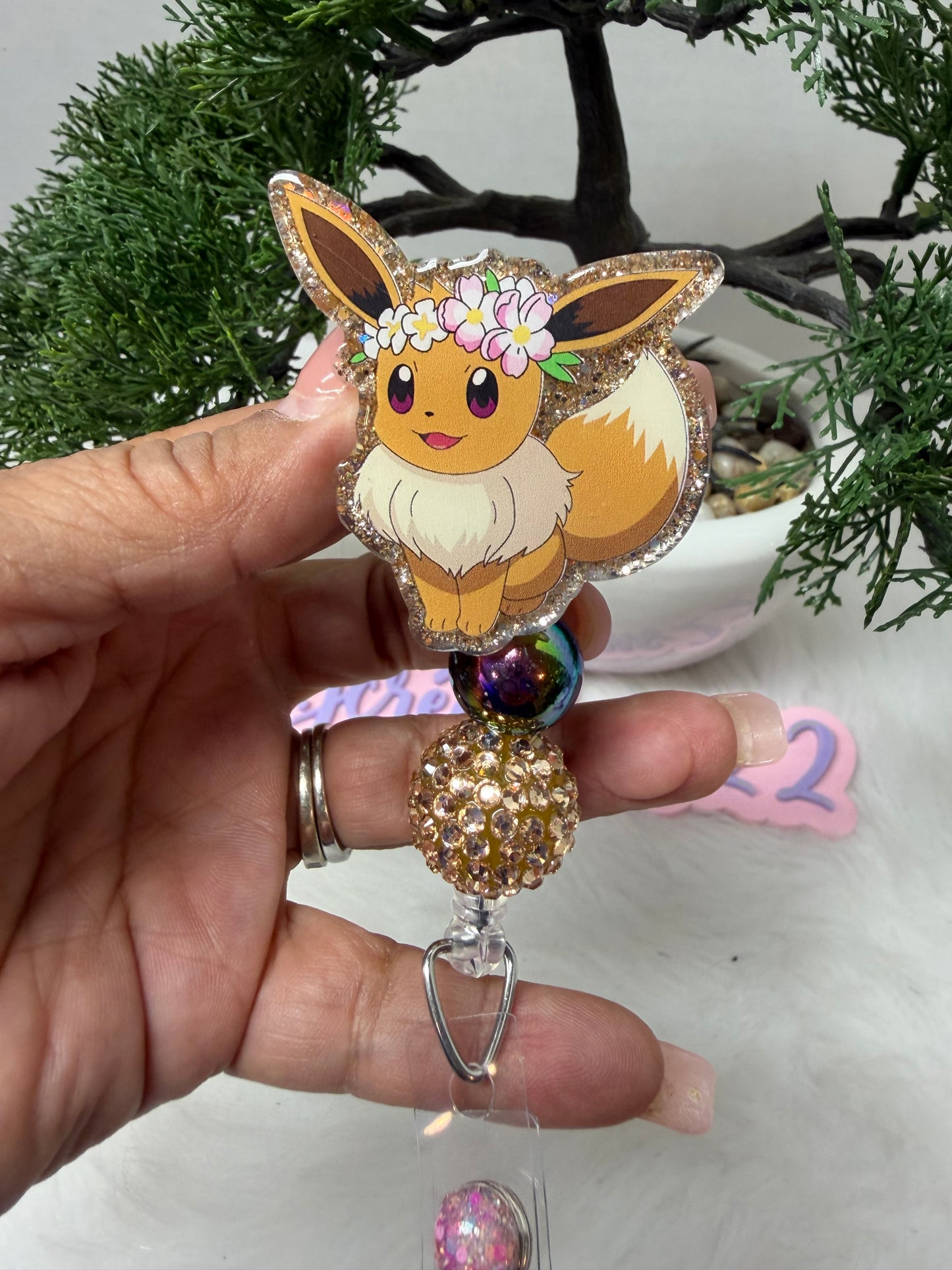 Flower Crown Eevee Badge Reel