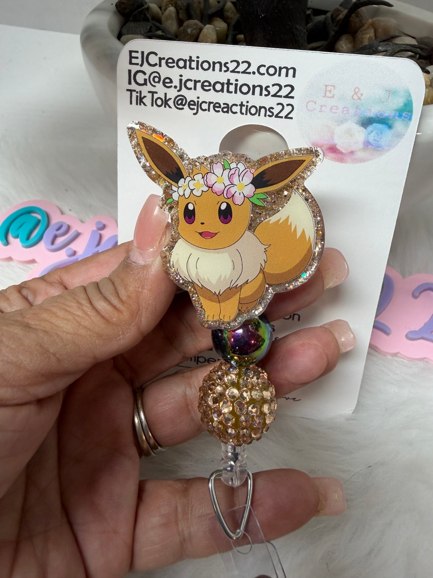Flower Crown Eevee Badge Reel