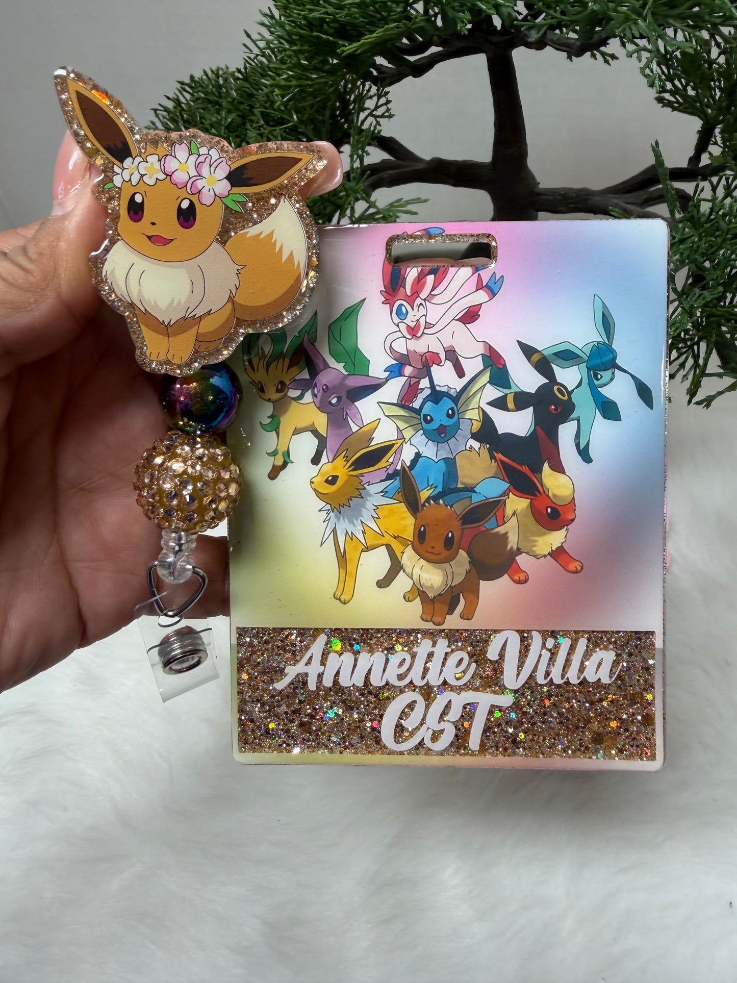 Flower Crown Eevee Badge Buddy Set