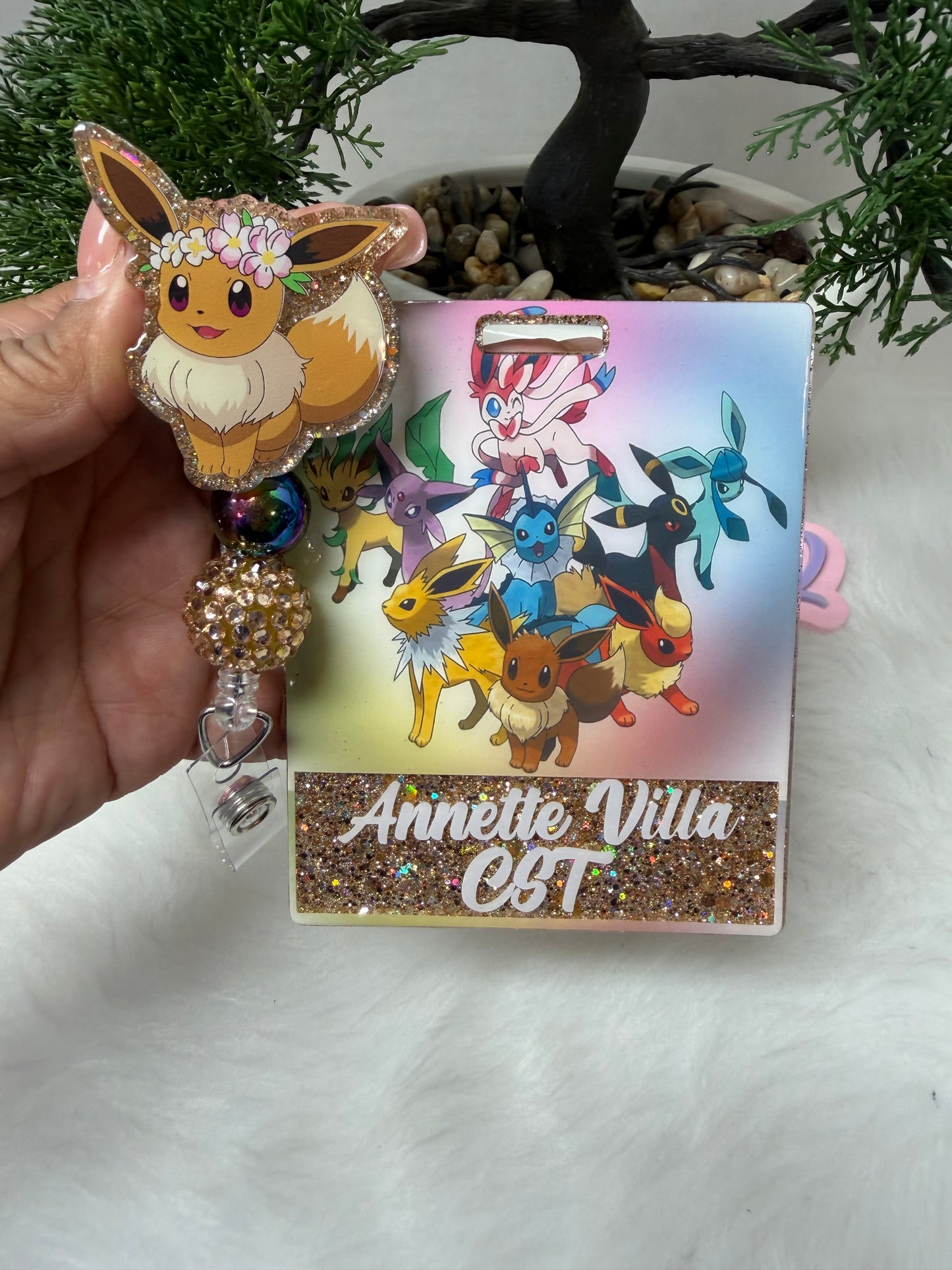 Flower Crown Eevee Badge Buddy Set