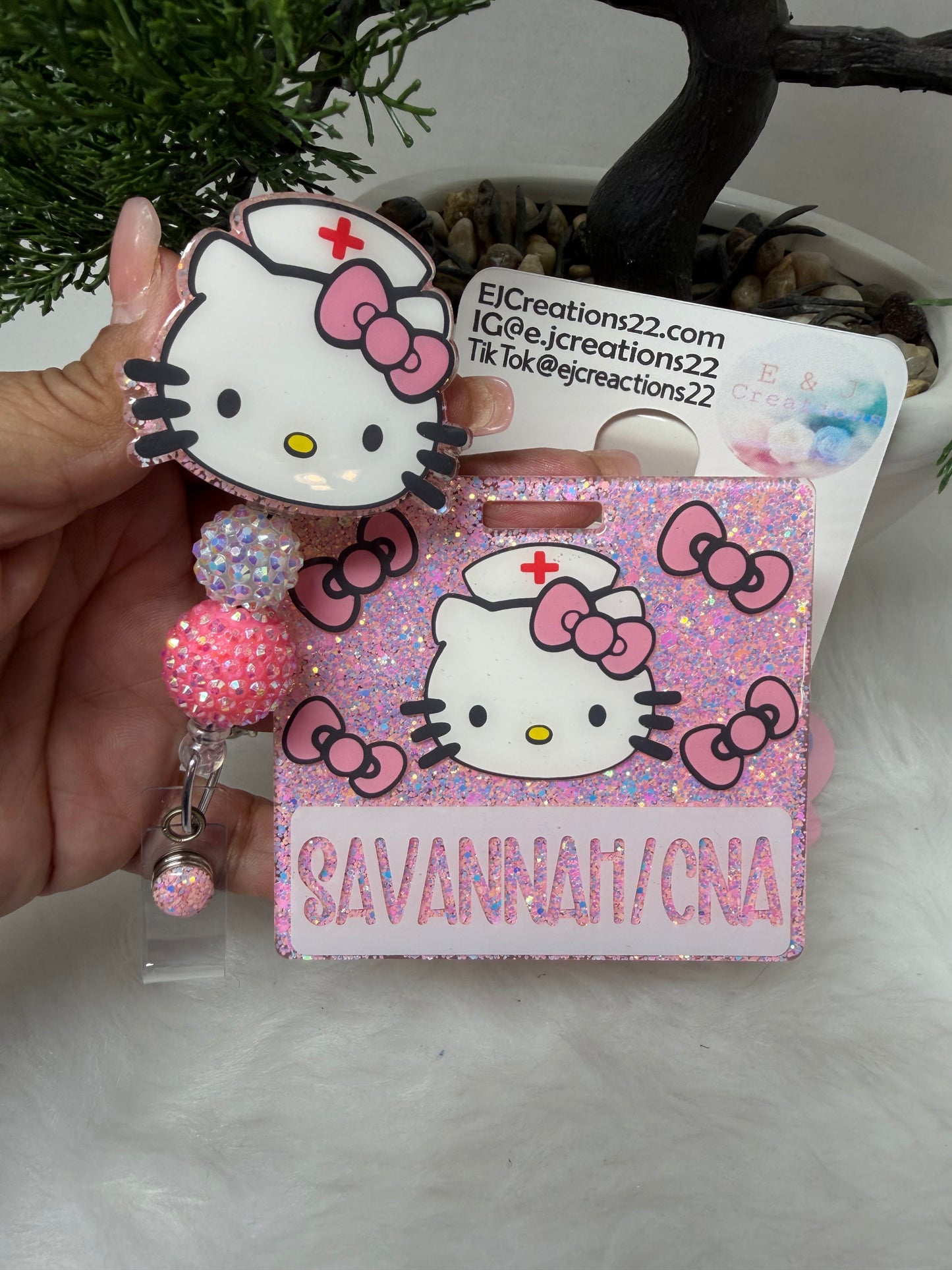 Pink Kitty Nurse Badge Buddy Set
