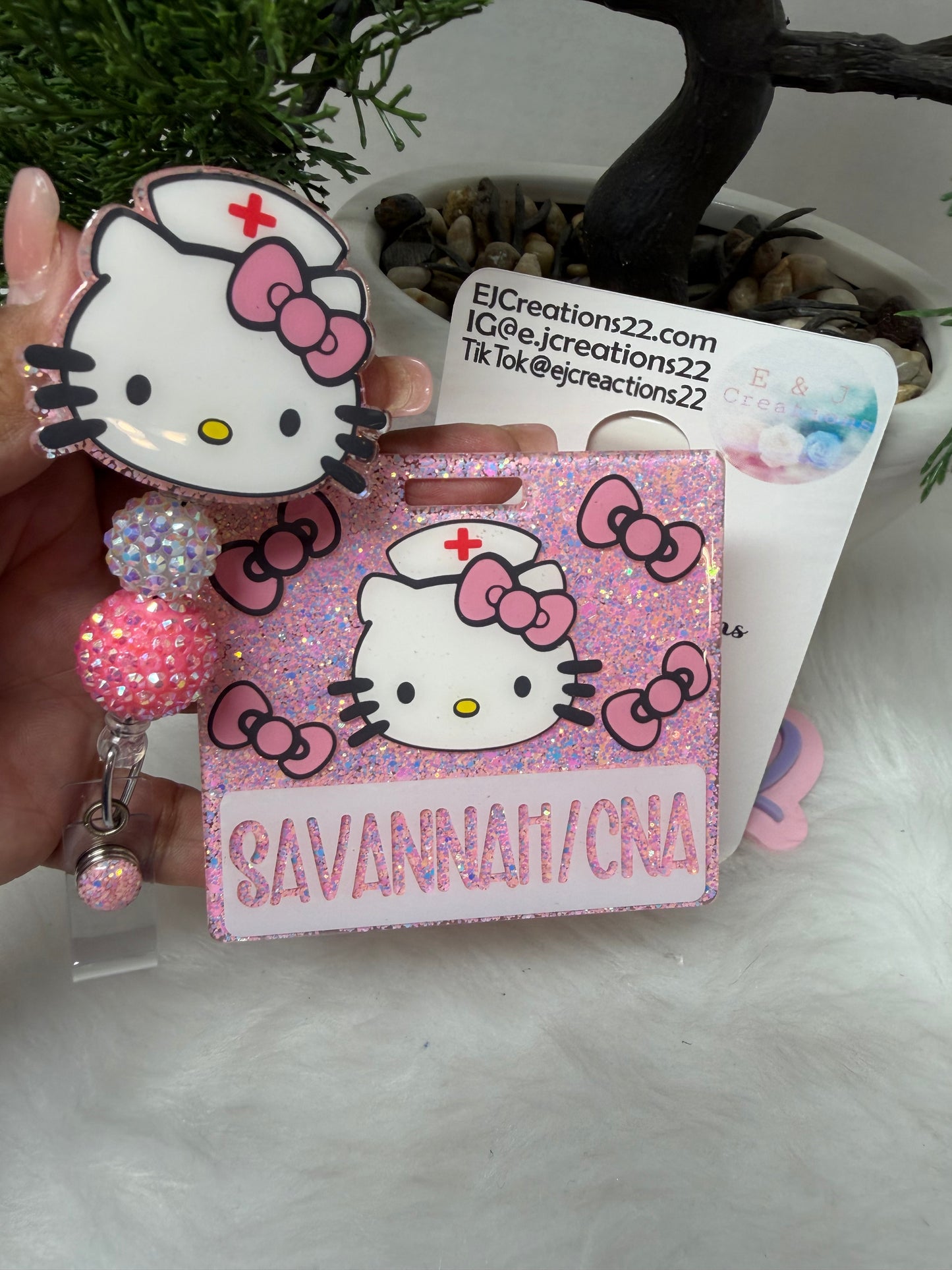 Pink Kitty Nurse Badge Buddy Set