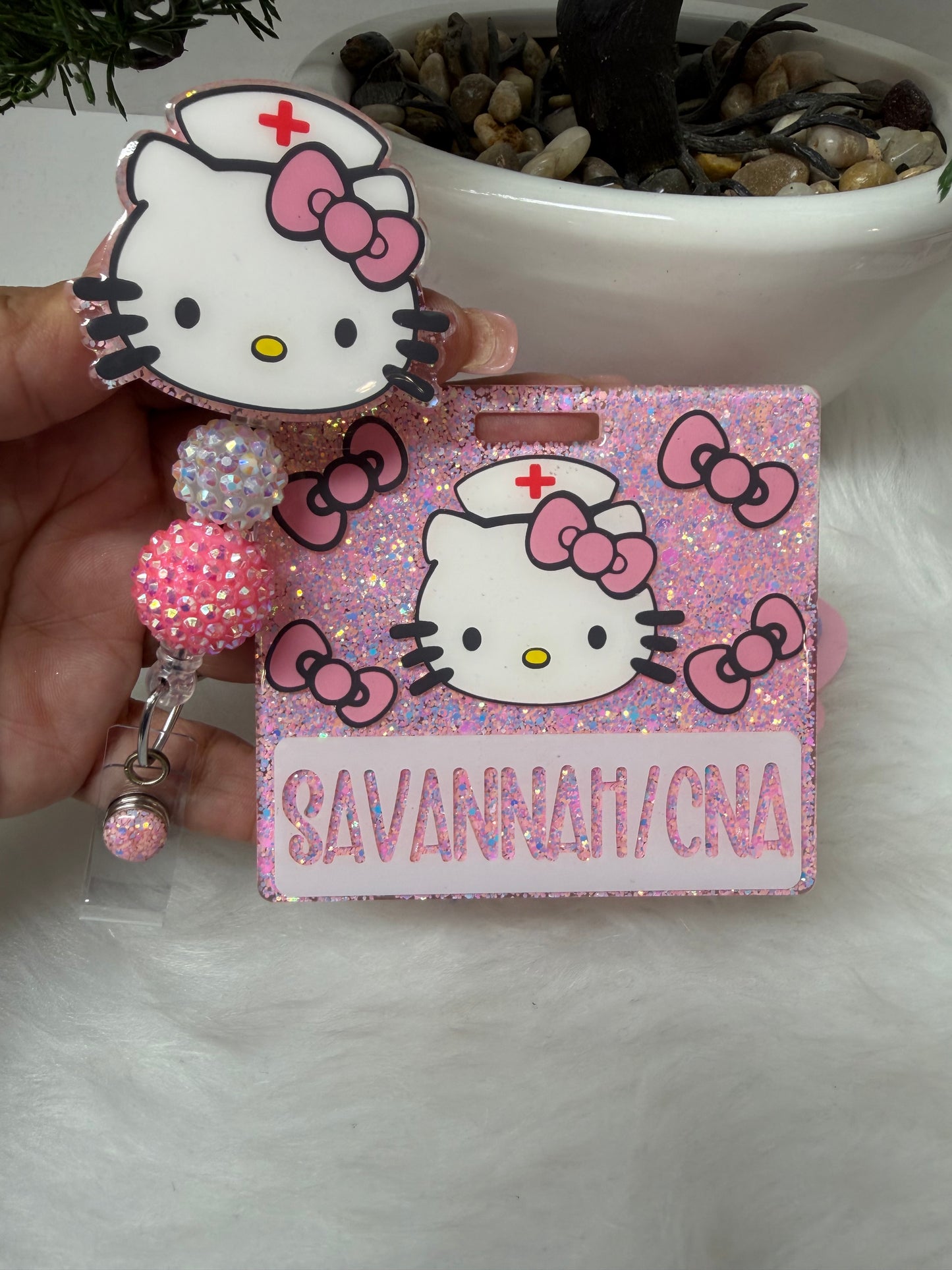 Pink Kitty Nurse Badge Buddy Set