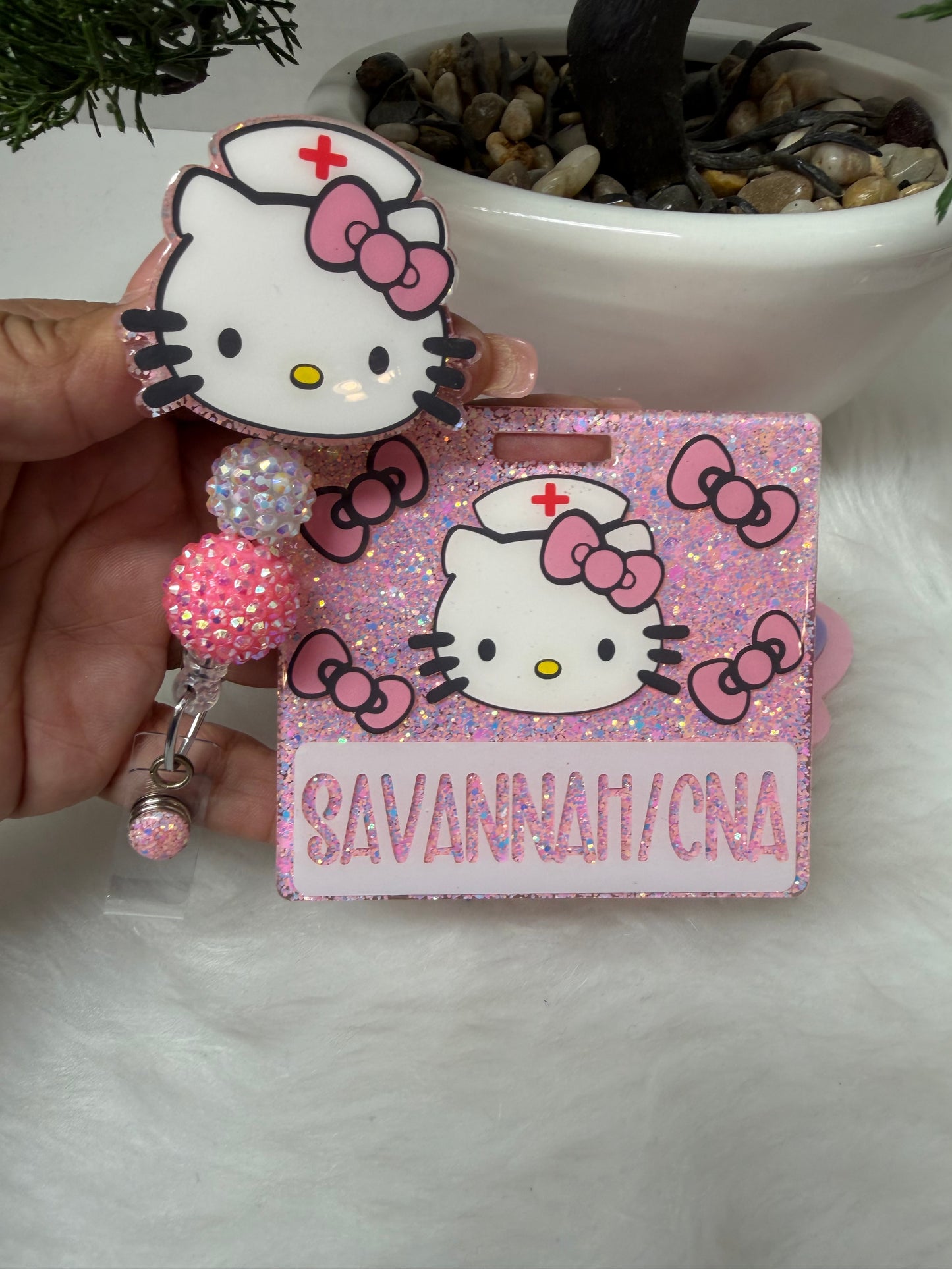 Pink Kitty Nurse Badge Buddy Set