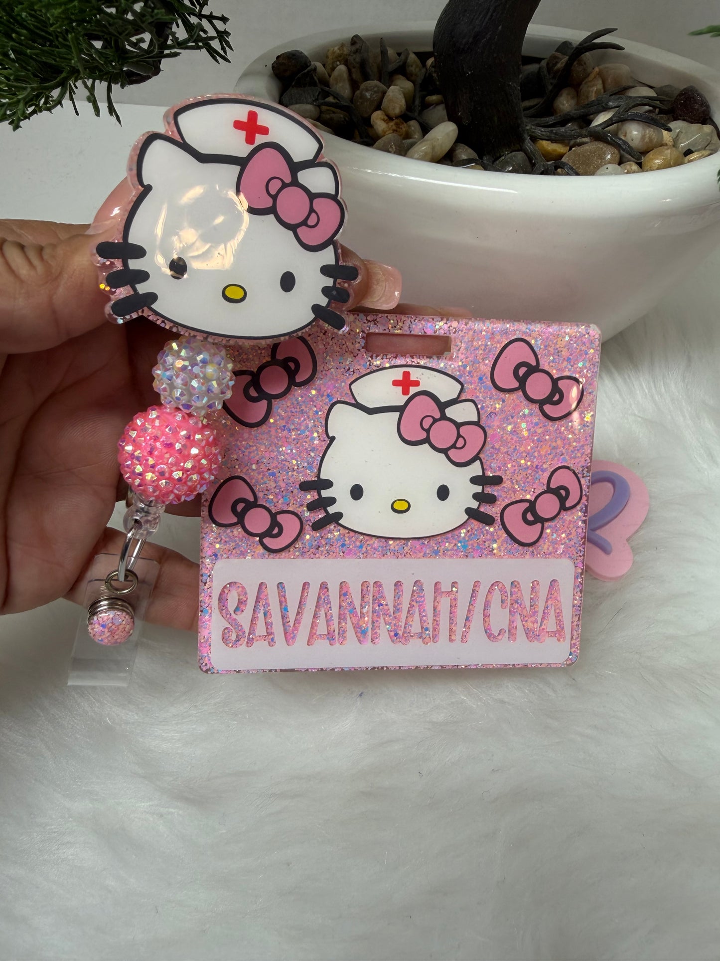 Pink Kitty Nurse Badge Buddy Set