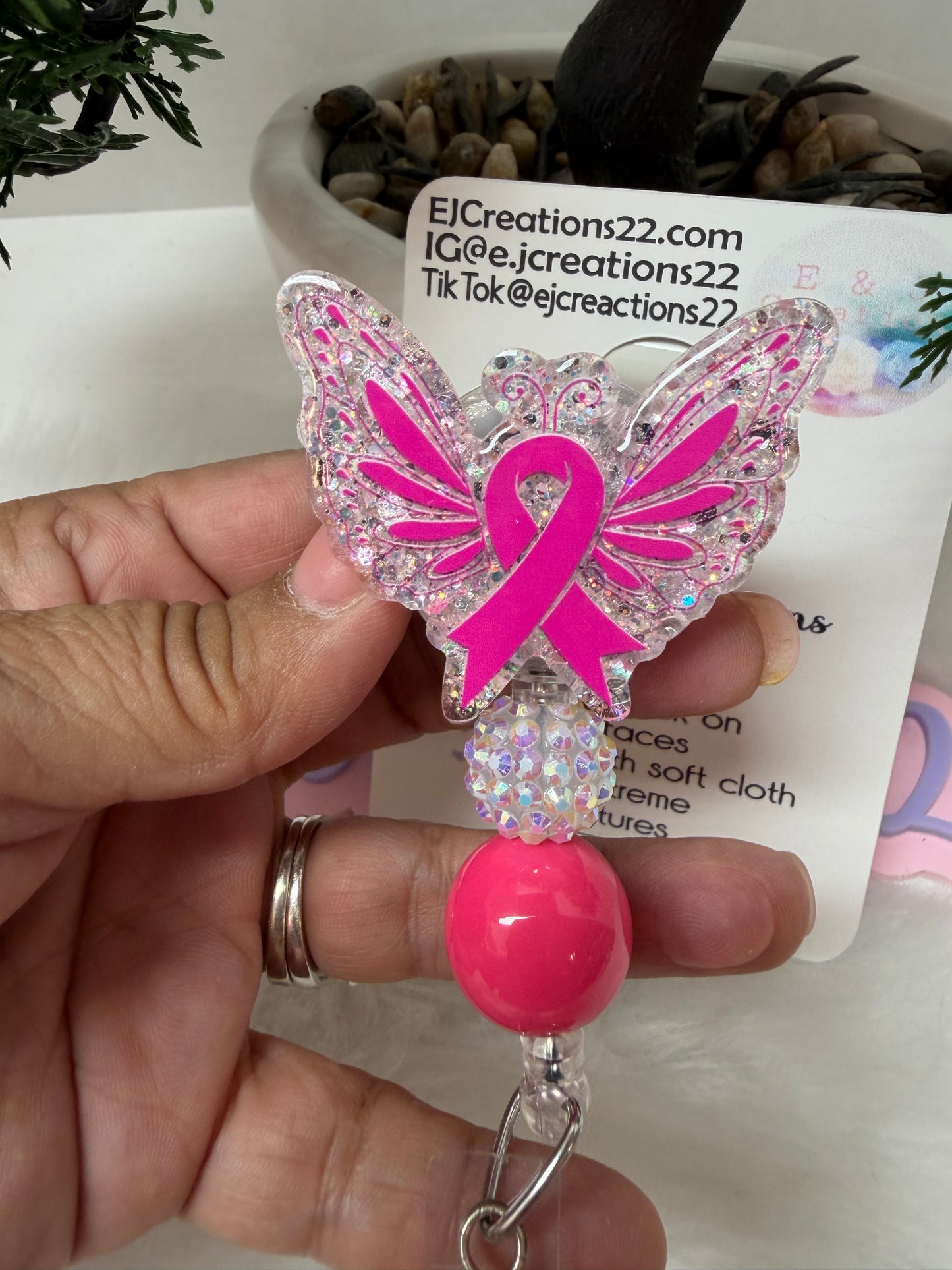Butterfly Pink Ribbon Cancer Awareness Badge Reel