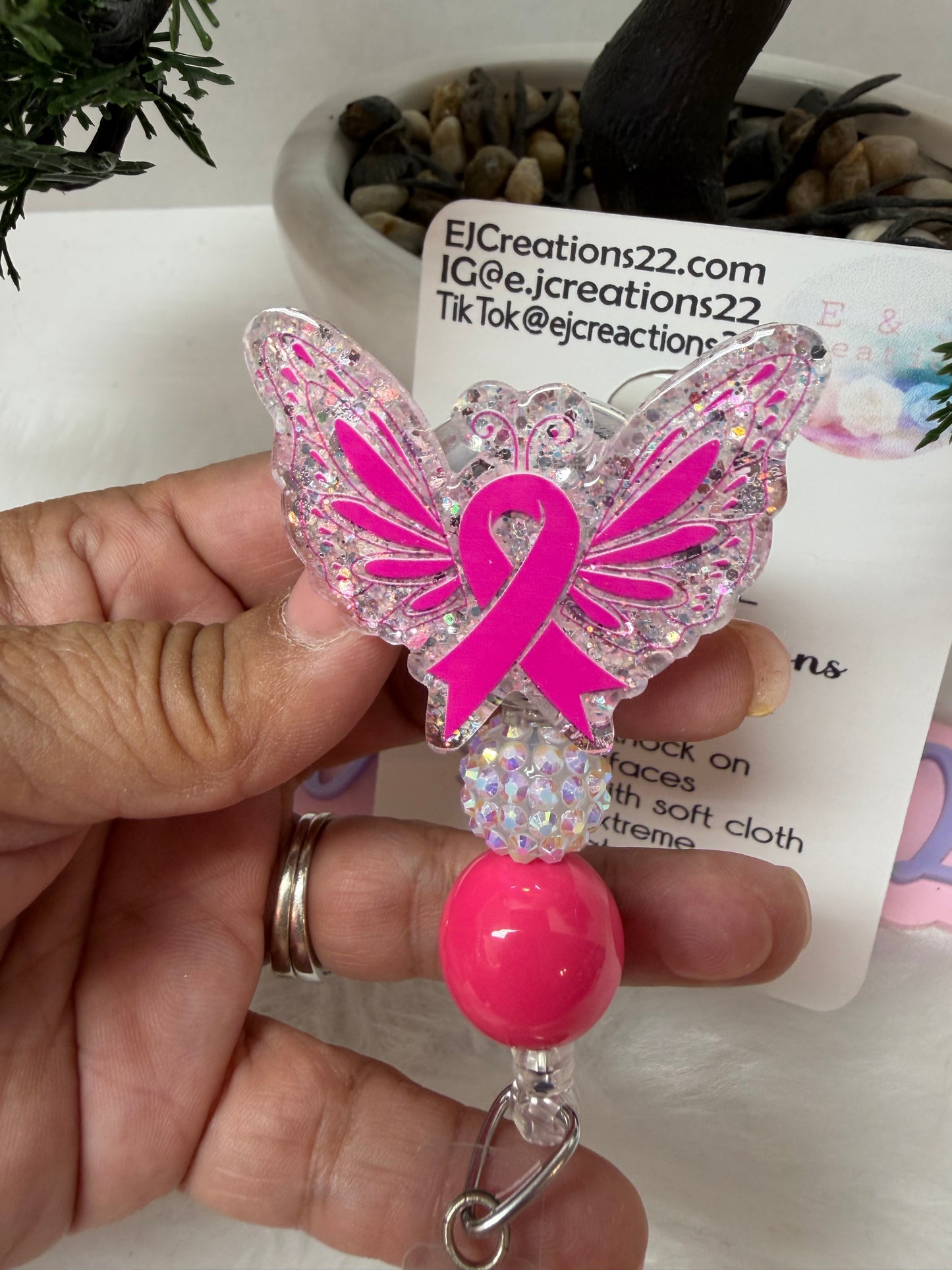 Butterfly Pink Ribbon Cancer Awareness Badge Reel