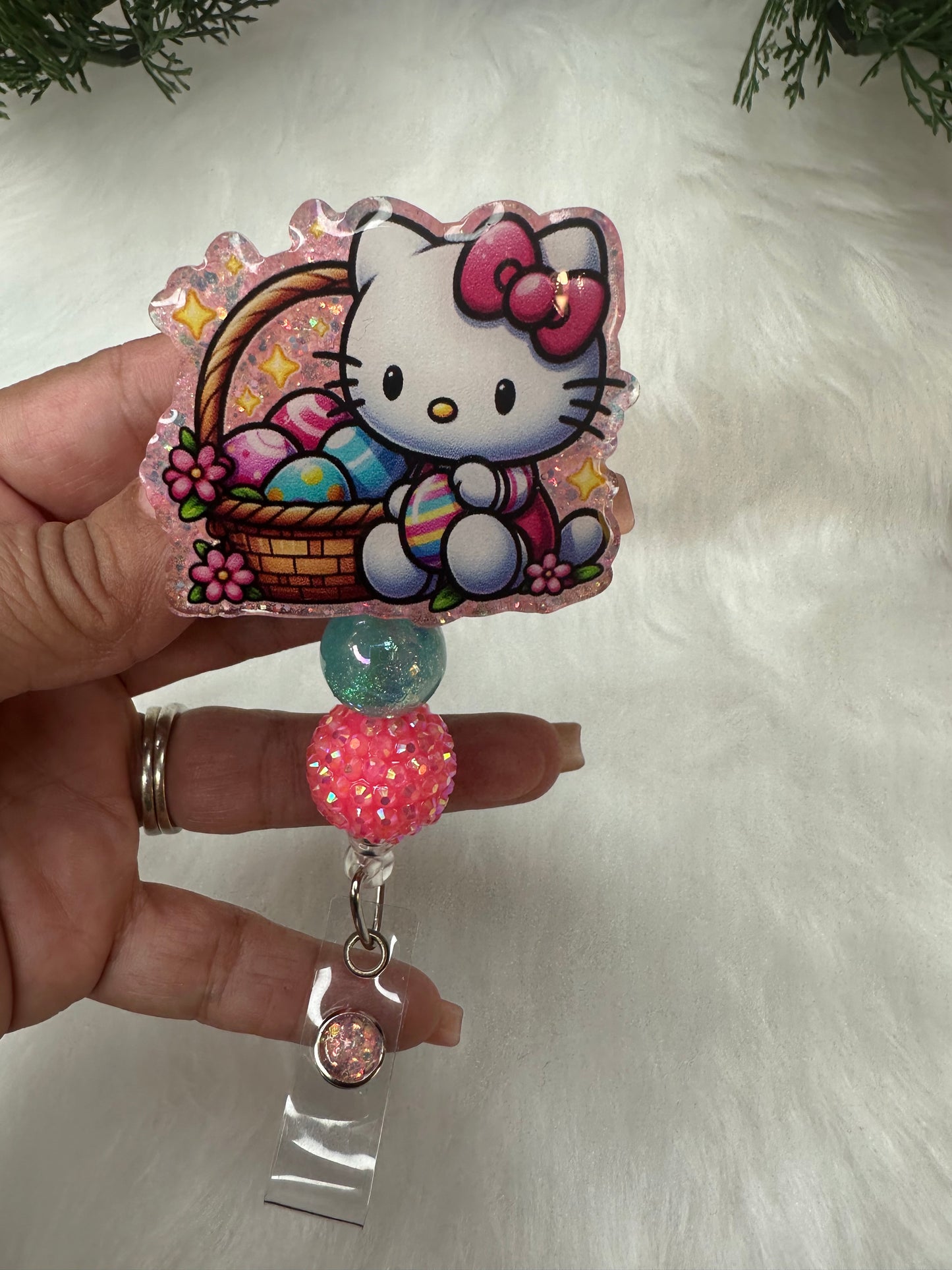 Kitty Easter Basket Badge Reel