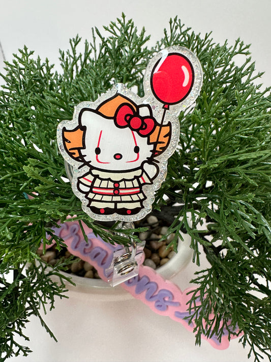 Kitty Balloon Clown Badge Reel