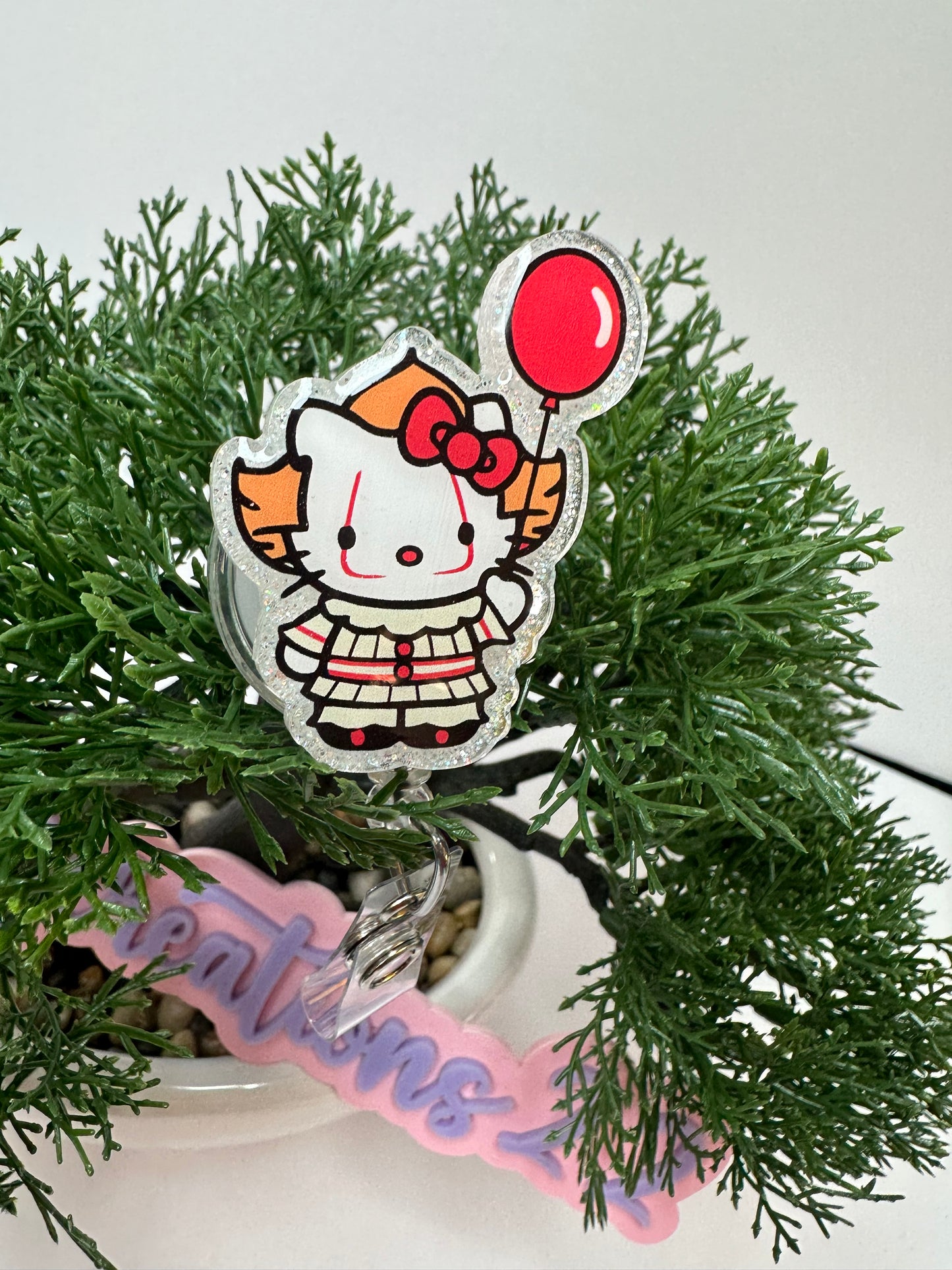 Kitty Balloon Clown Badge Reel