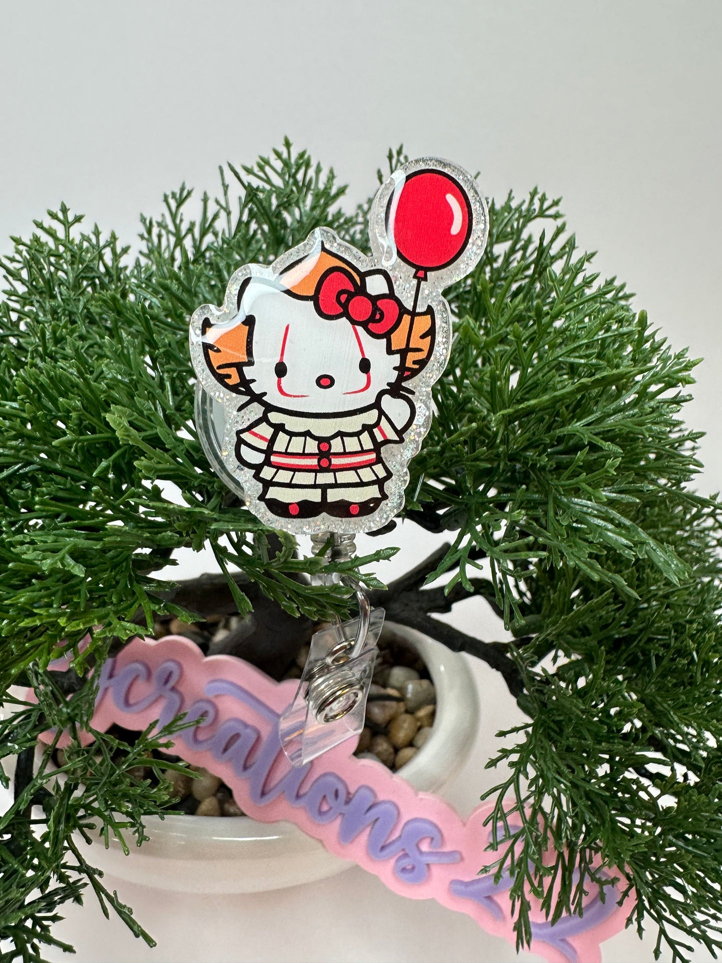 Kitty Balloon Clown Badge Reel