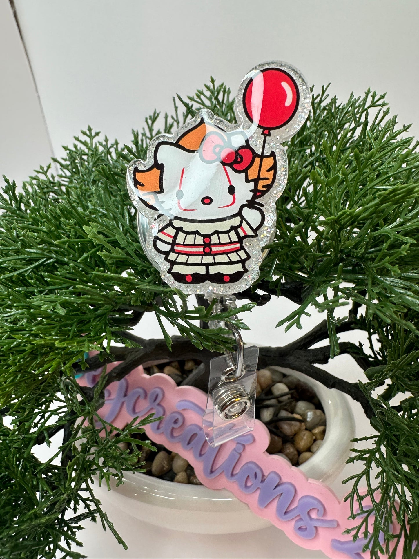 Kitty Balloon Clown Badge Reel