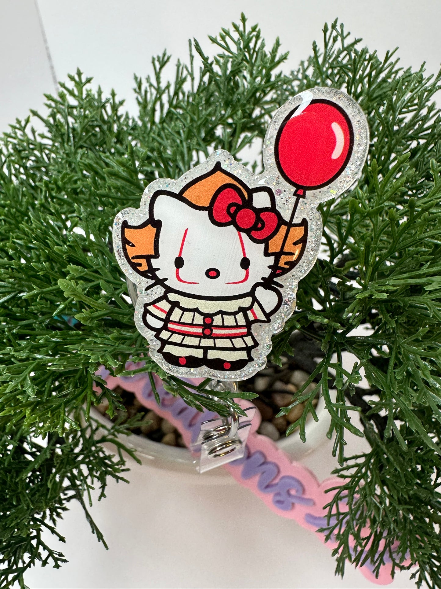 Kitty Balloon Clown Badge Reel