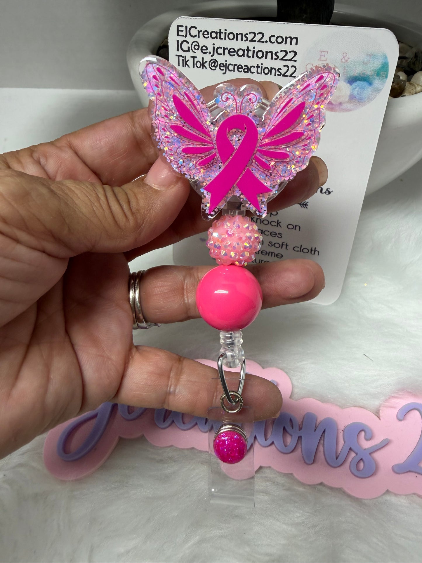 Butterfly Pink Ribbon Cancer Awareness Badge Reel