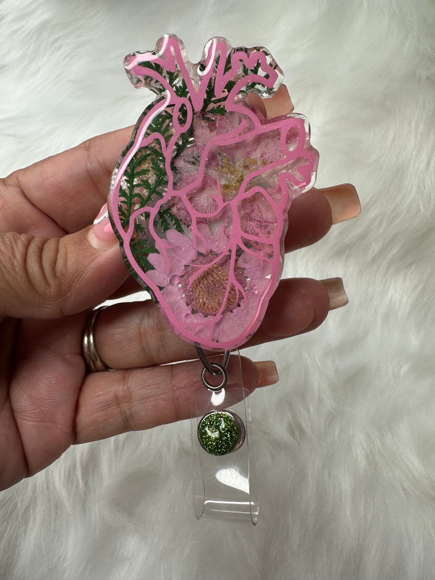 Floral Anatomical Heart Badge Reel
