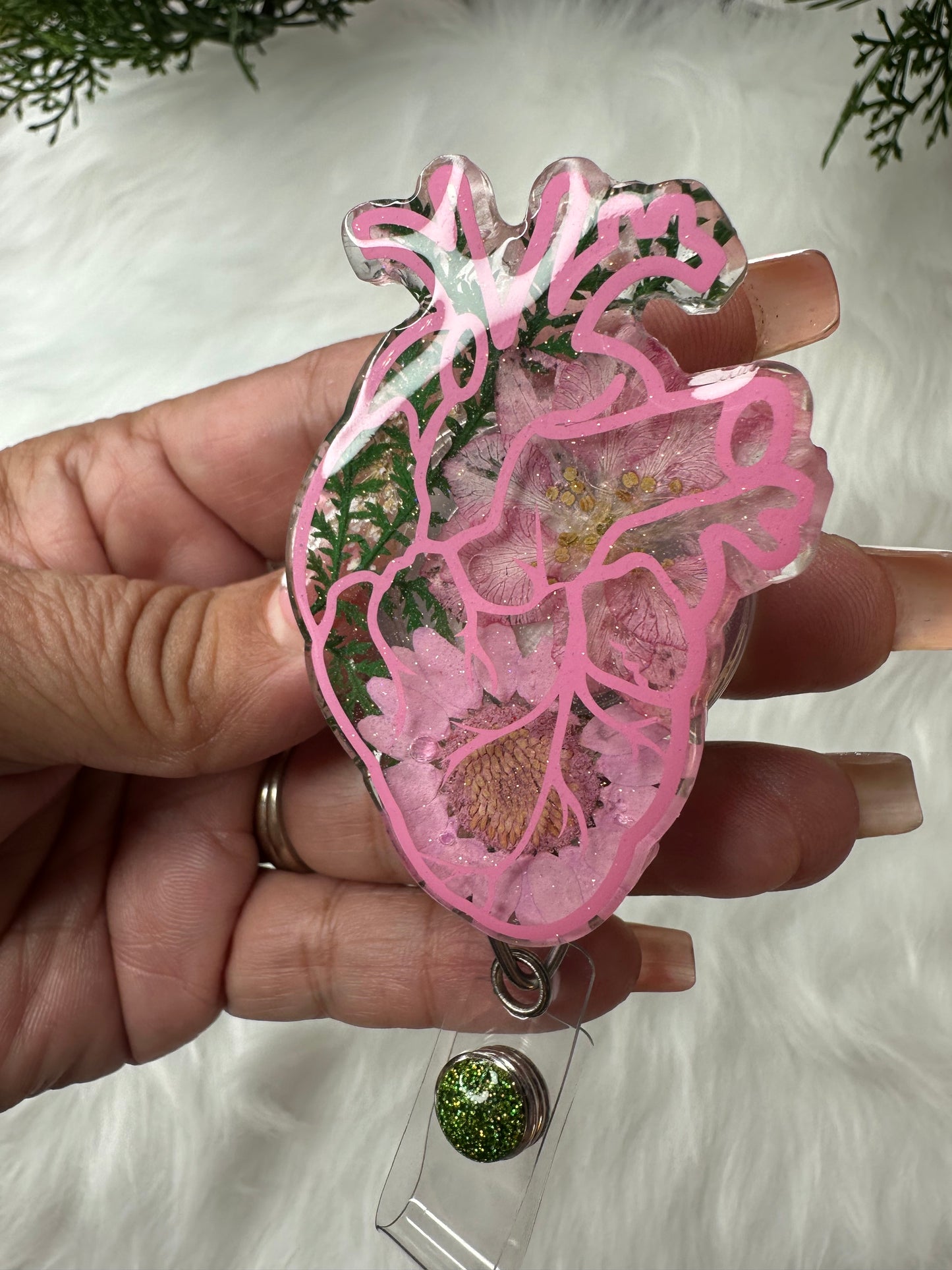 Floral Anatomical Heart Badge Reel