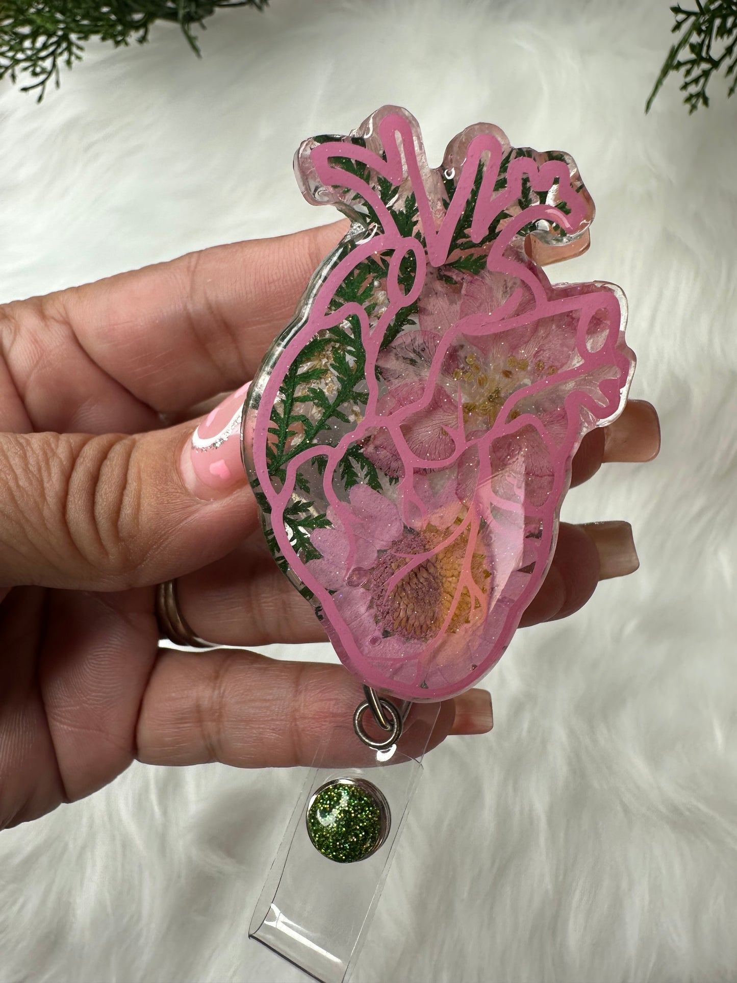 Floral Anatomical Heart Badge Reel