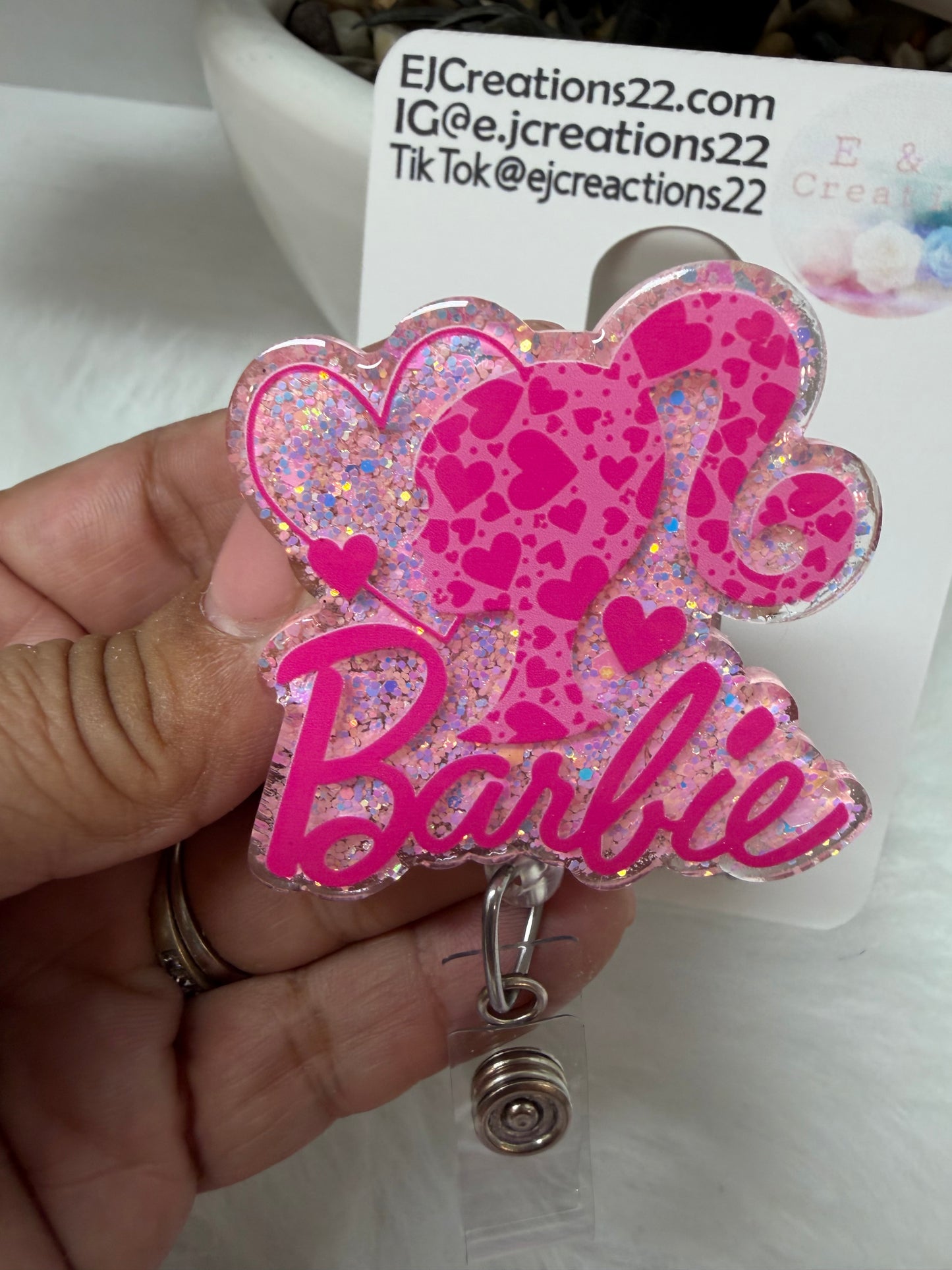Pink Doll Badge Reel