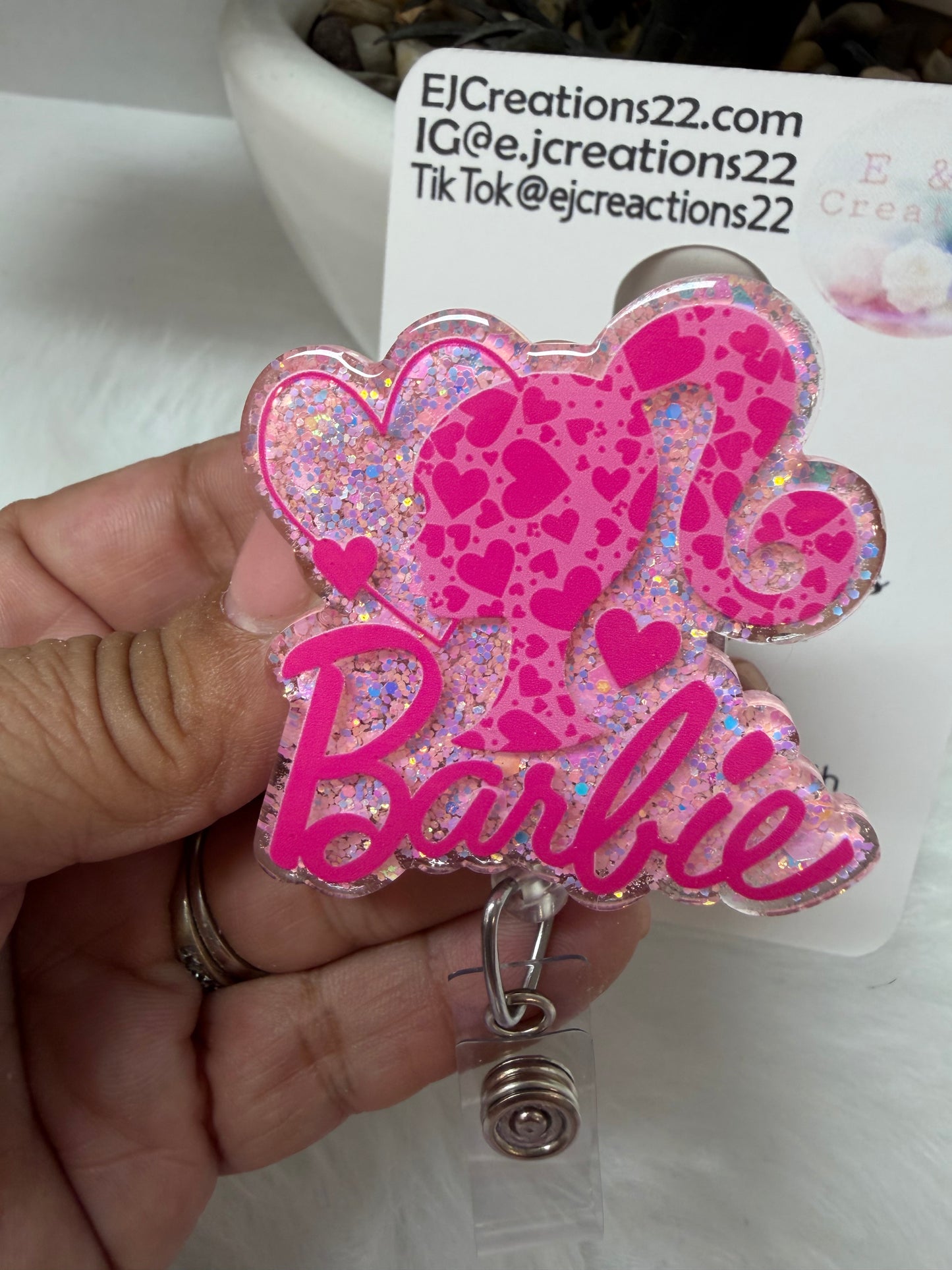 Pink Doll Badge Reel