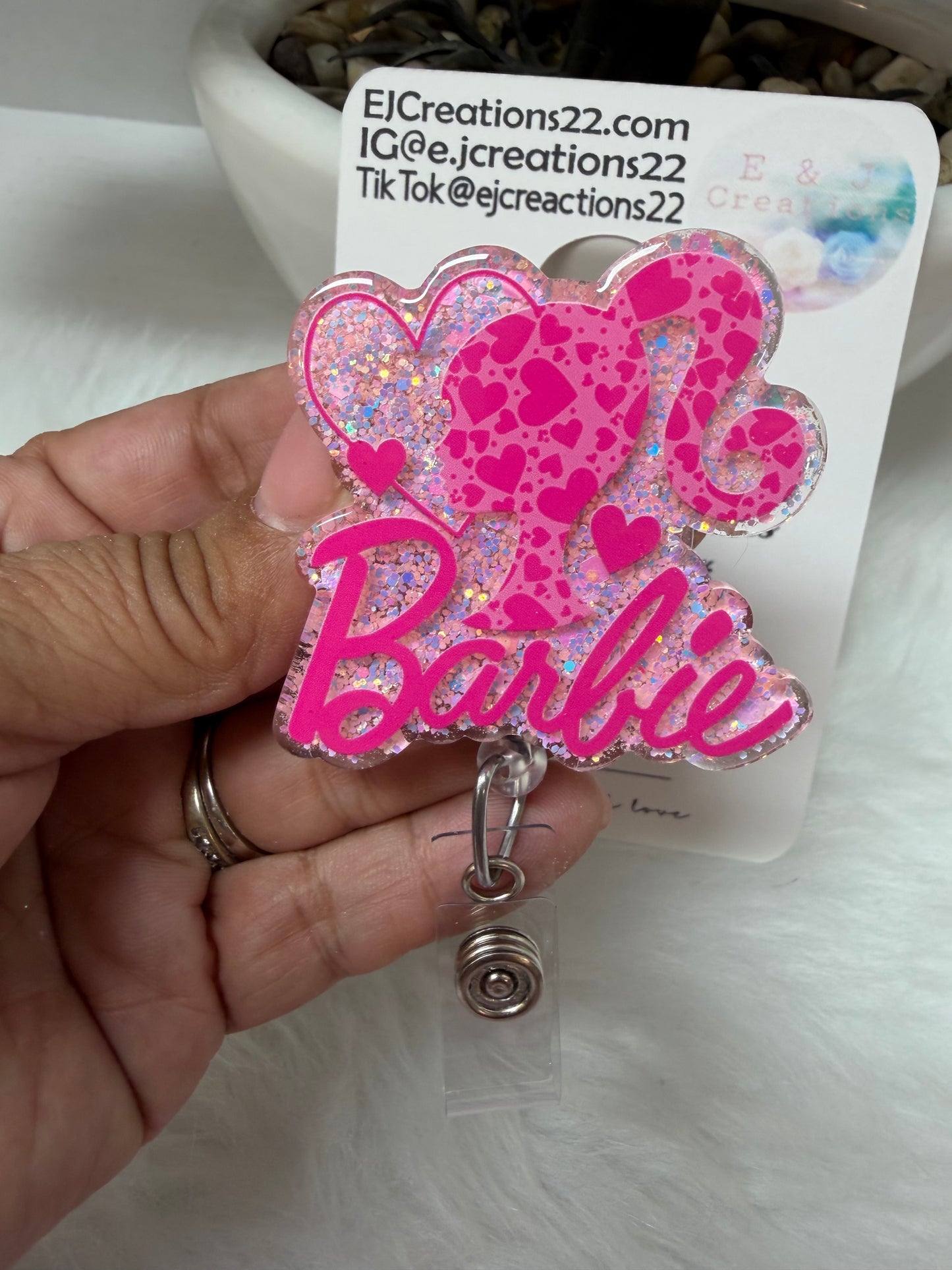 Pink Doll Badge Reel