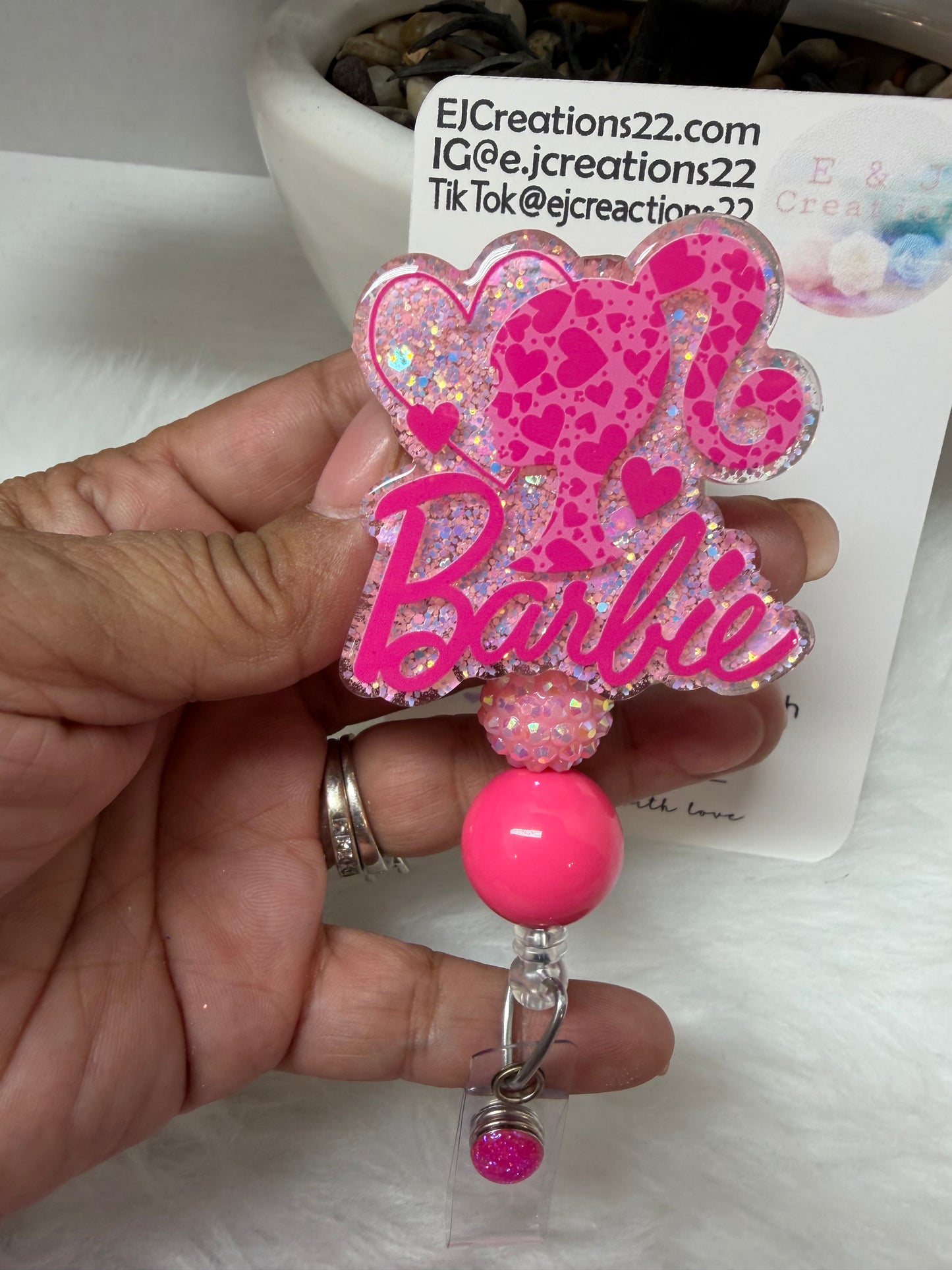 Pink Doll Badge Reel