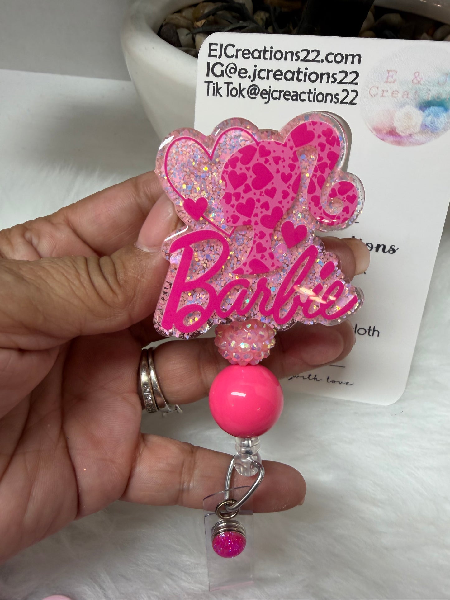 Pink Doll Badge Reel