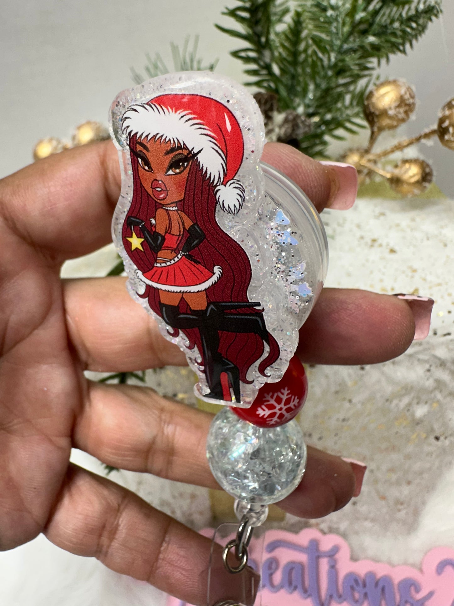 Christmas Bratz Doll Badge Reel