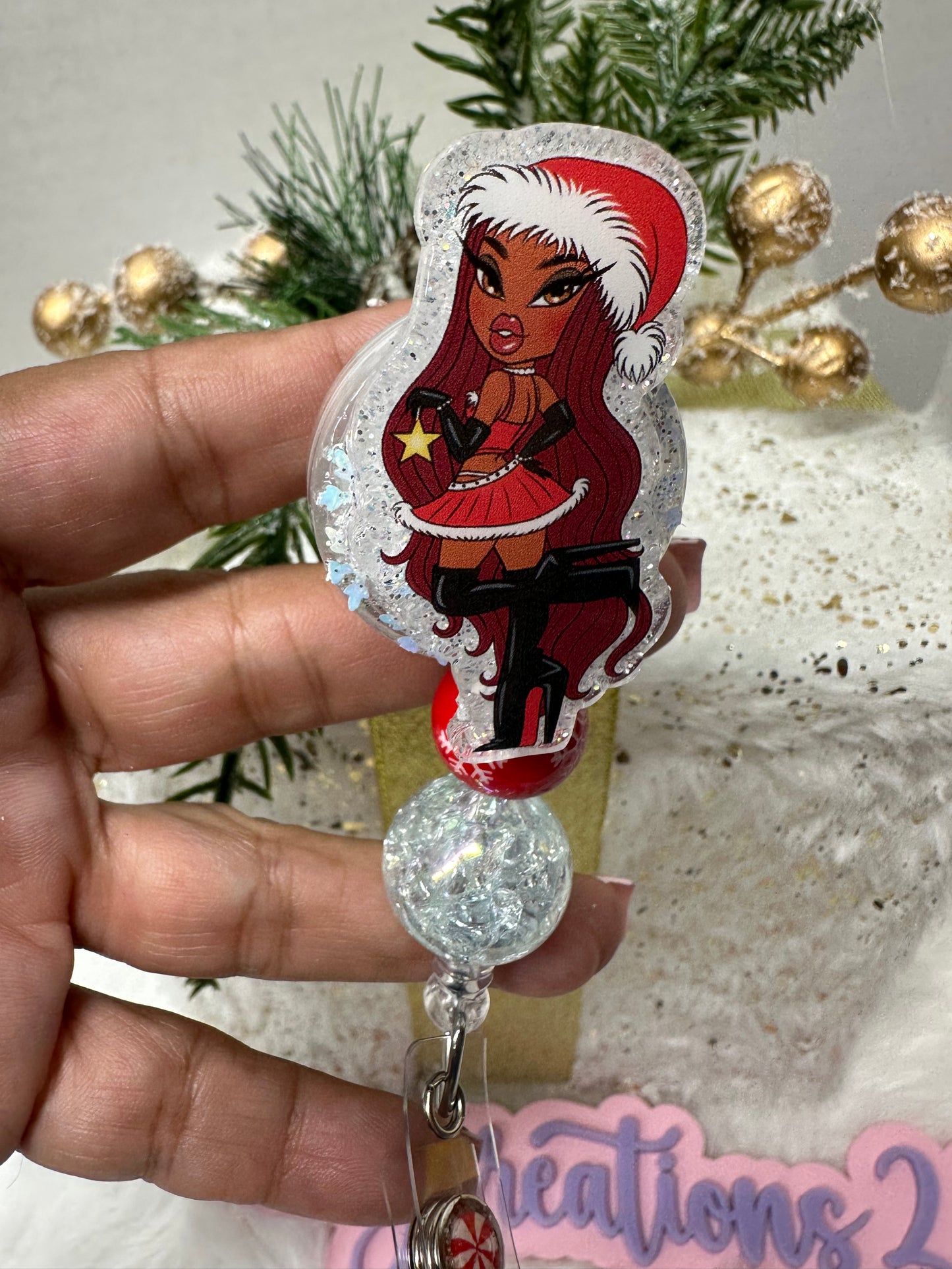 Christmas Bratz Doll Badge Reel