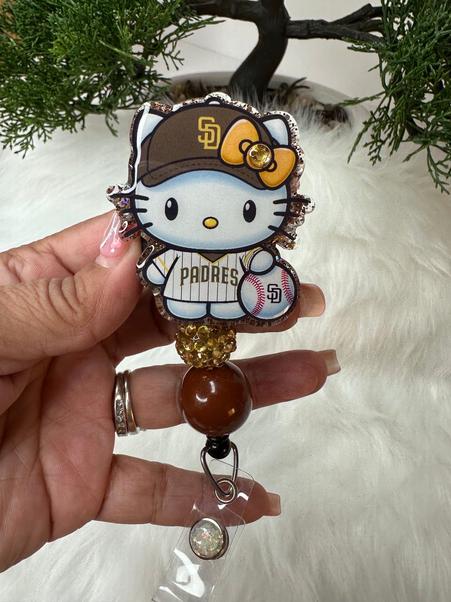 HK Gold and Brown Baseball Badge Reel