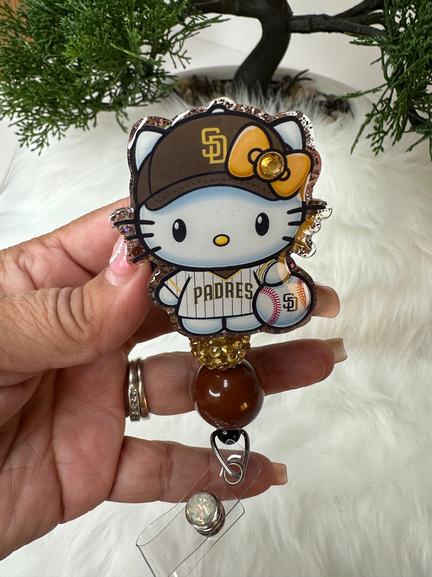 HK Gold and Brown Baseball Badge Reel