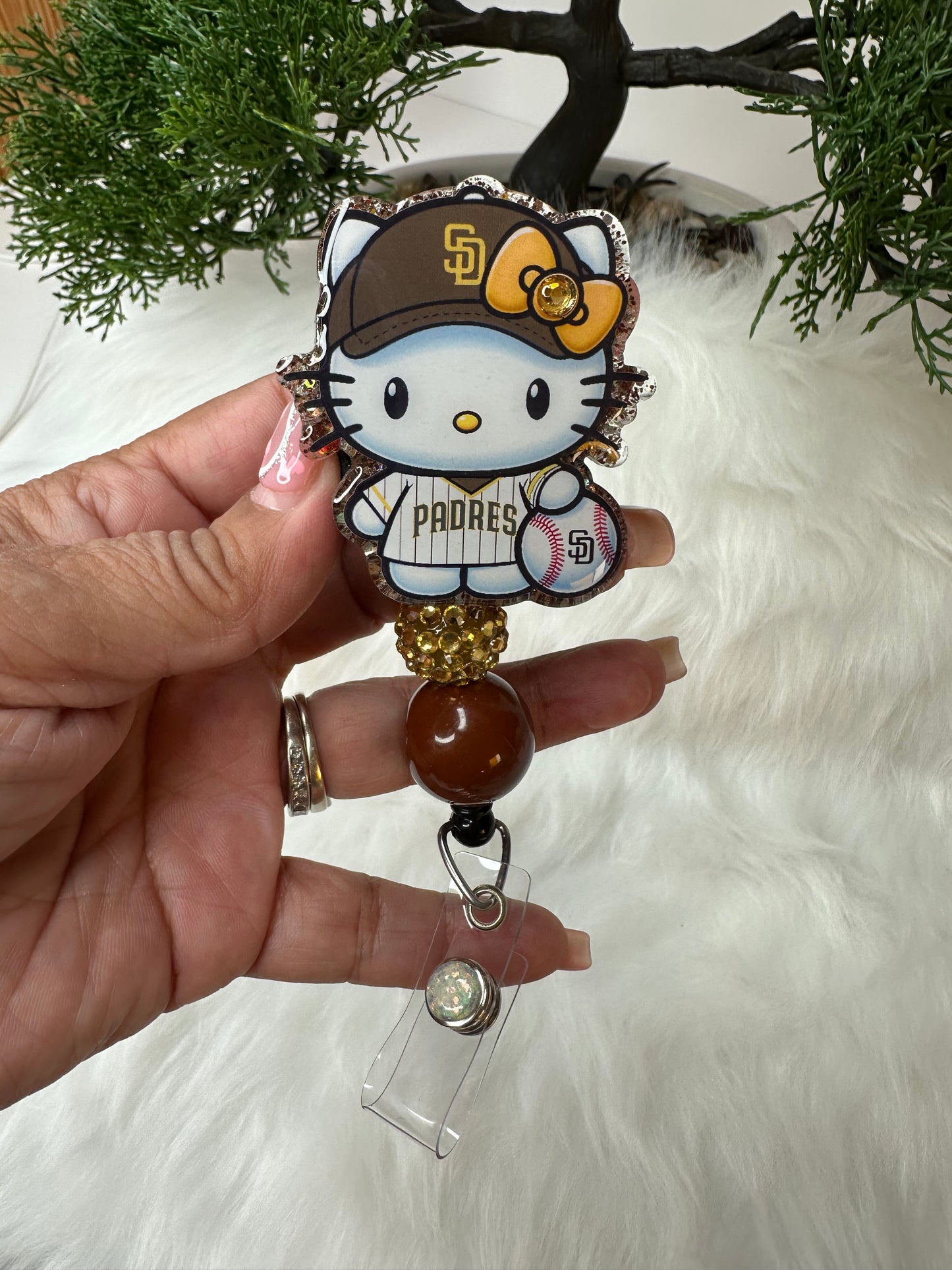 HK Gold and Brown Baseball Badge Reel