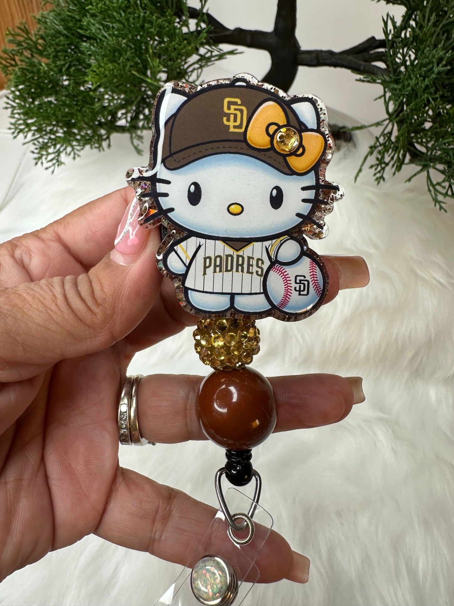 HK Gold and Brown Baseball Badge Reel