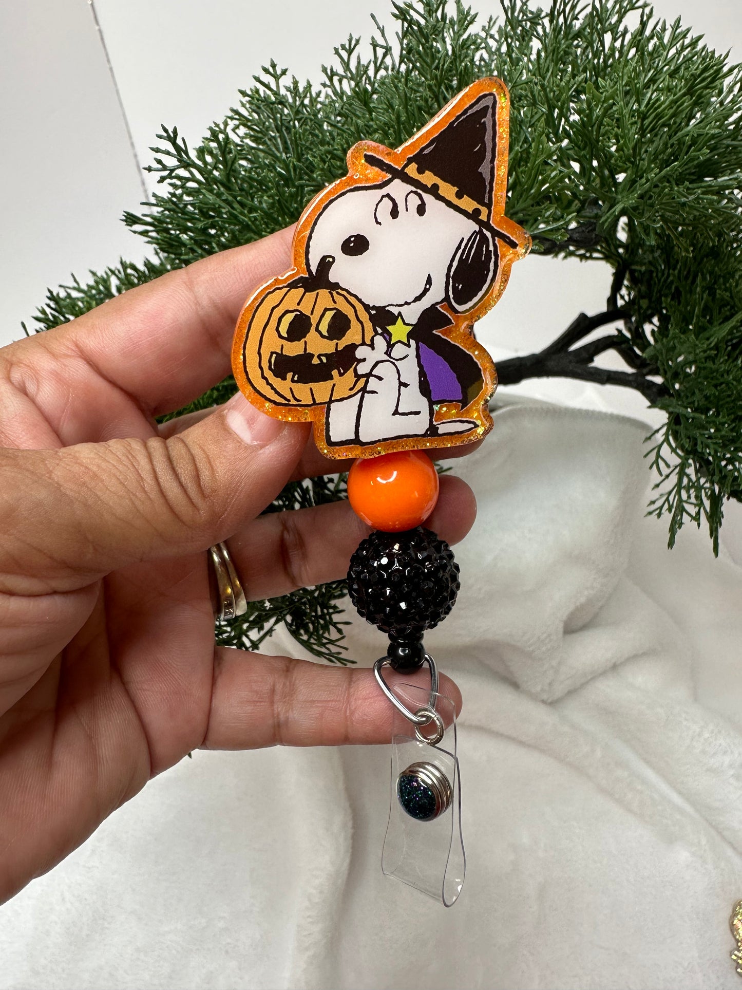 White Puppy Witch Badge Reel