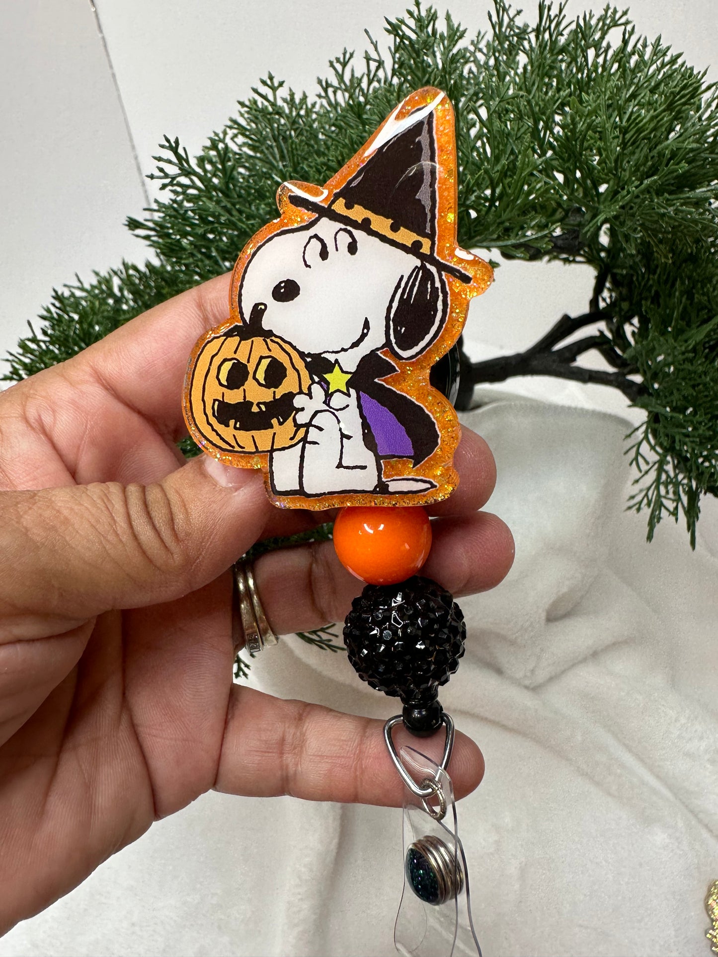 White Puppy Witch Badge Reel