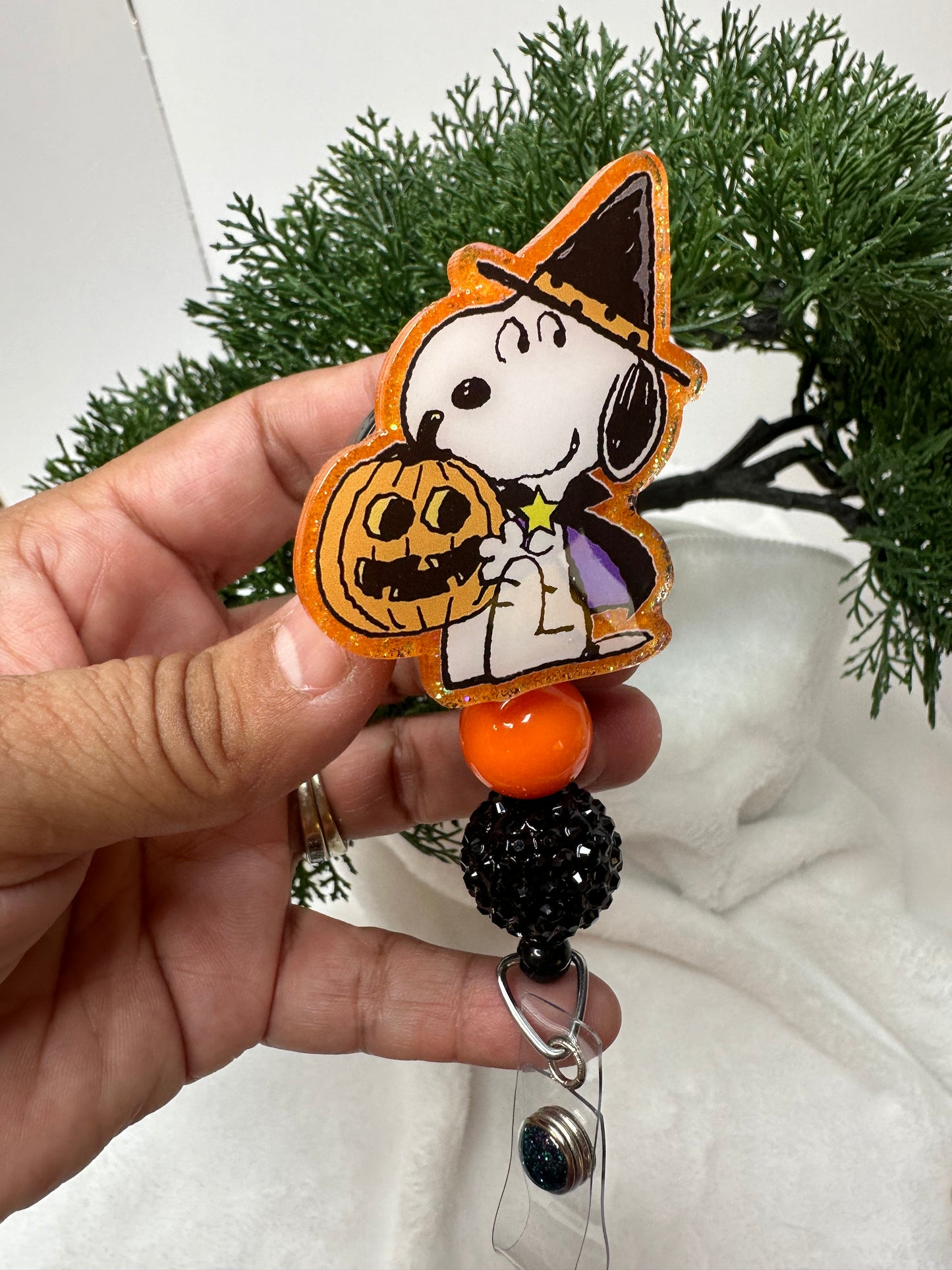 White Puppy Witch Badge Reel