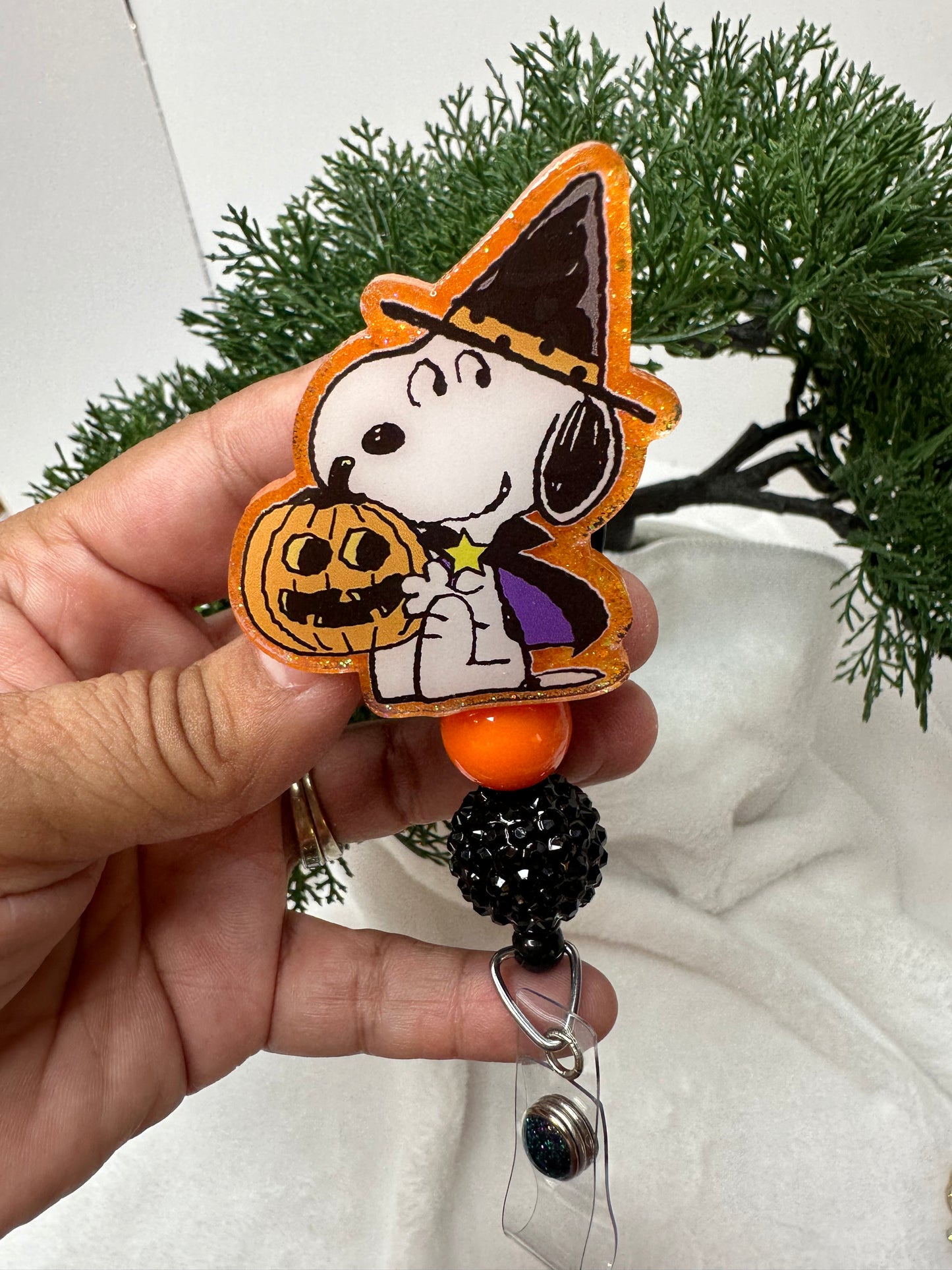 White Puppy Witch Badge Reel