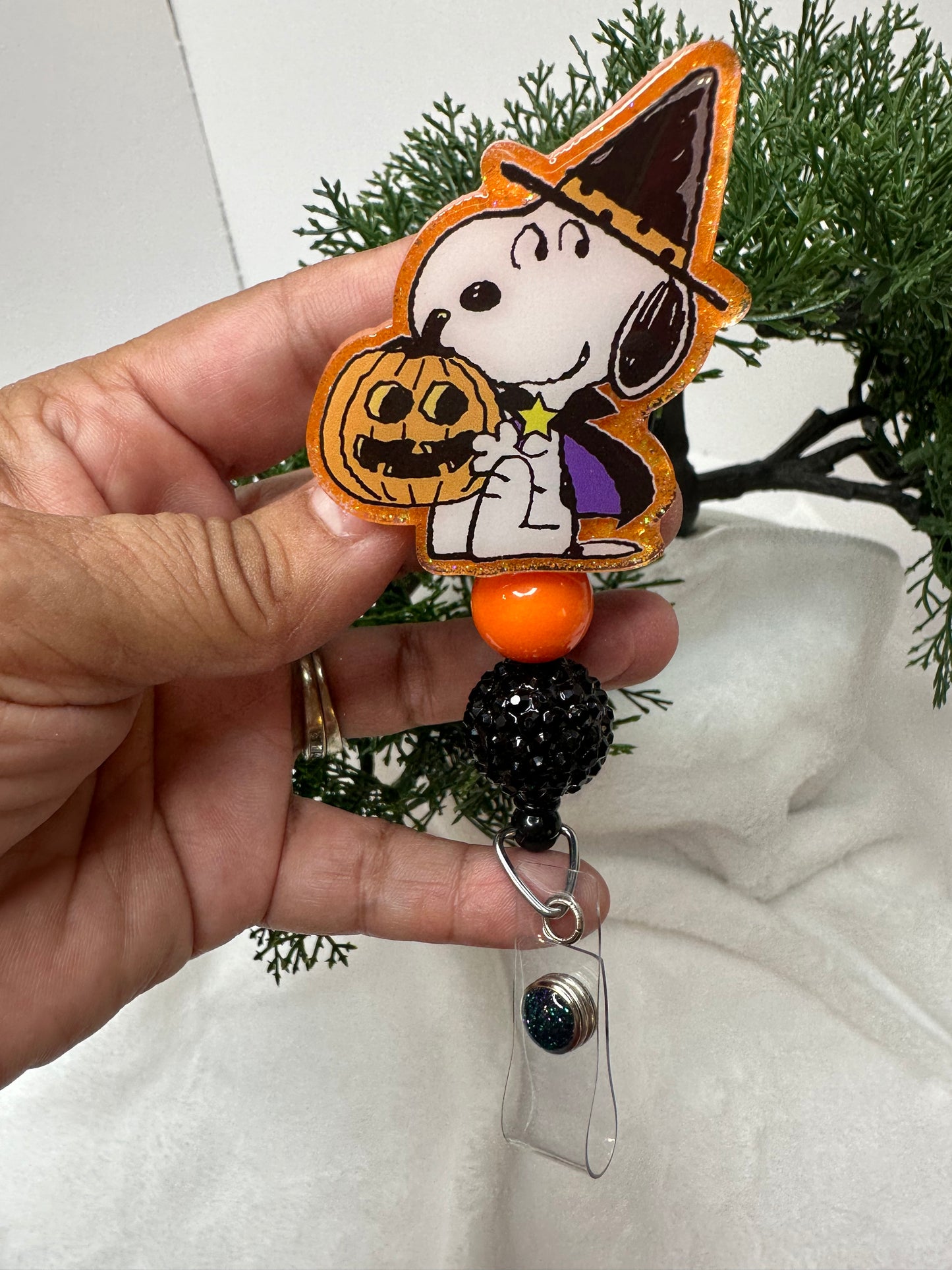 White Puppy Witch Badge Reel