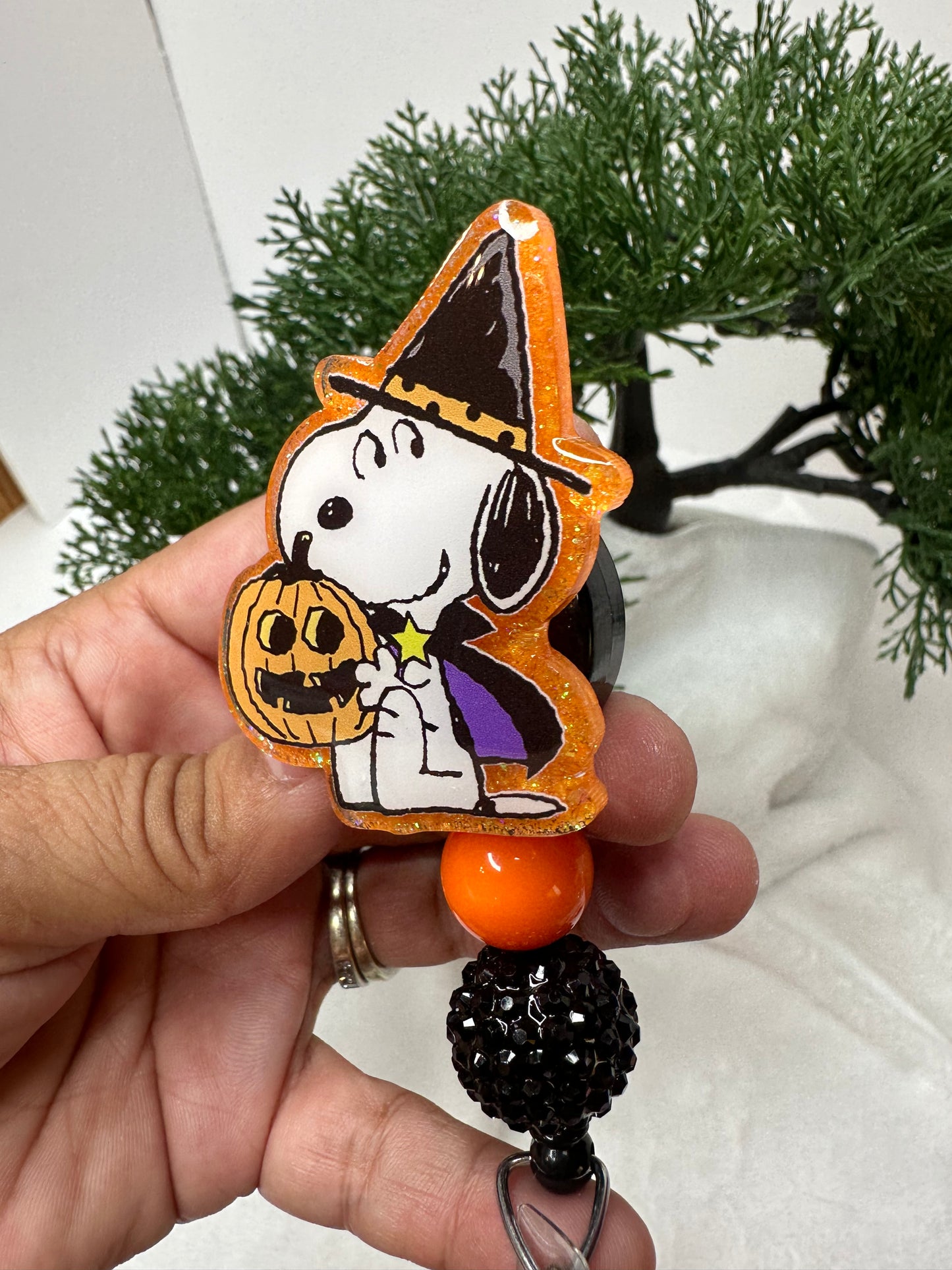 White Puppy Witch Badge Reel