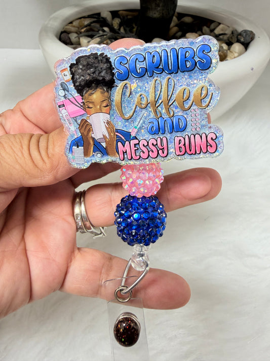 Scrubs Coffee and Messy Bun Badge Reel