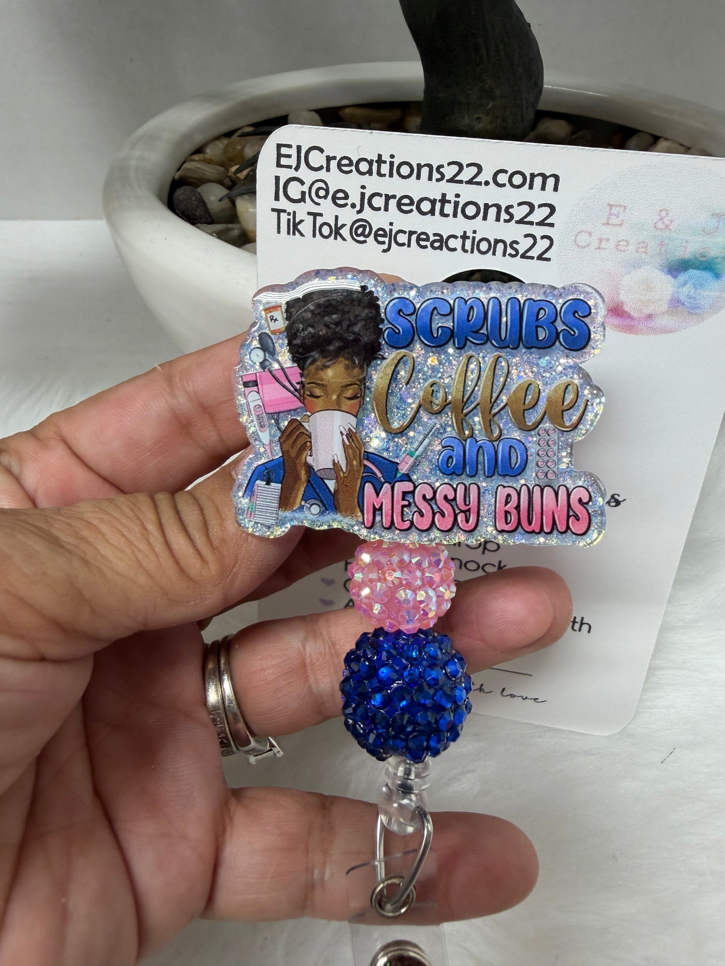 Scrubs Coffee and Messy Bun Badge Reel