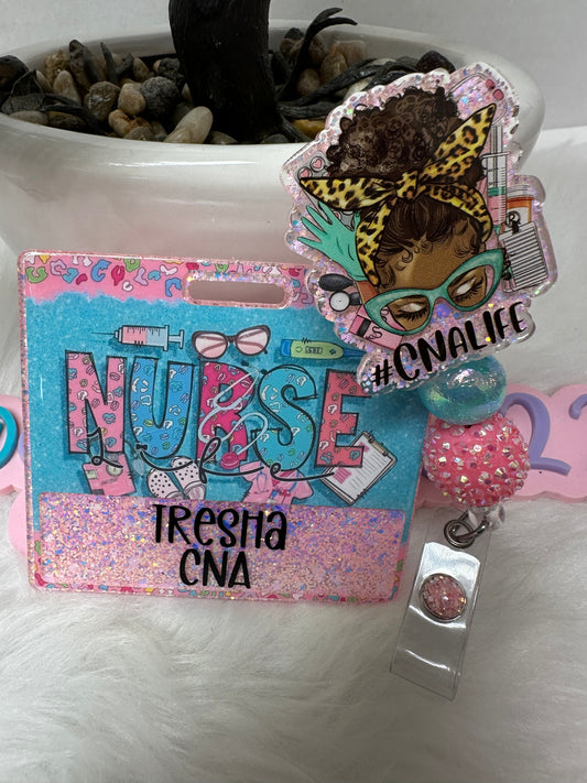 African Messy Bun CNA Life Badge Buddy Set