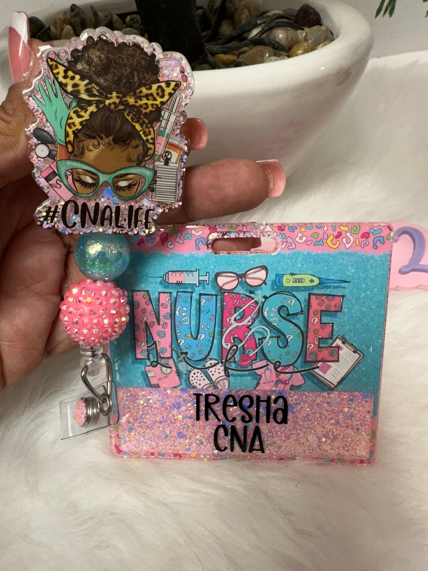 African Messy Bun CNA Life Badge Buddy Set