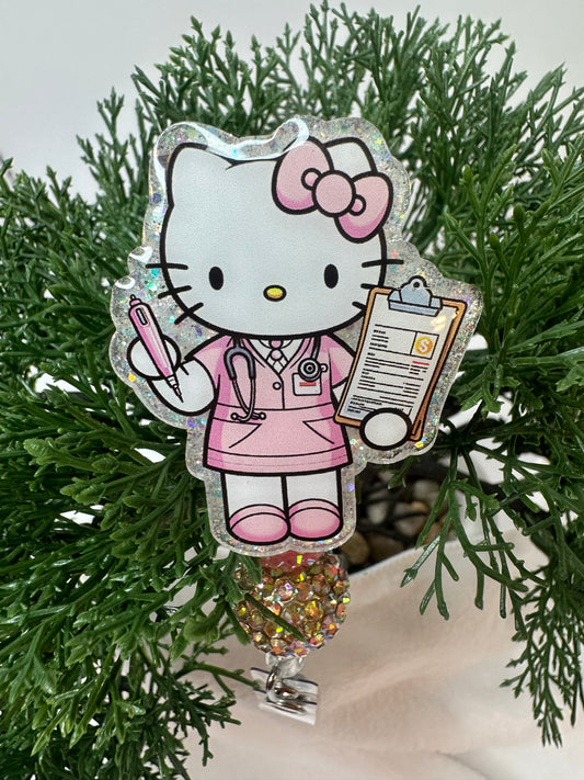 Light Pink Kitty Medical Biller Badge Reel