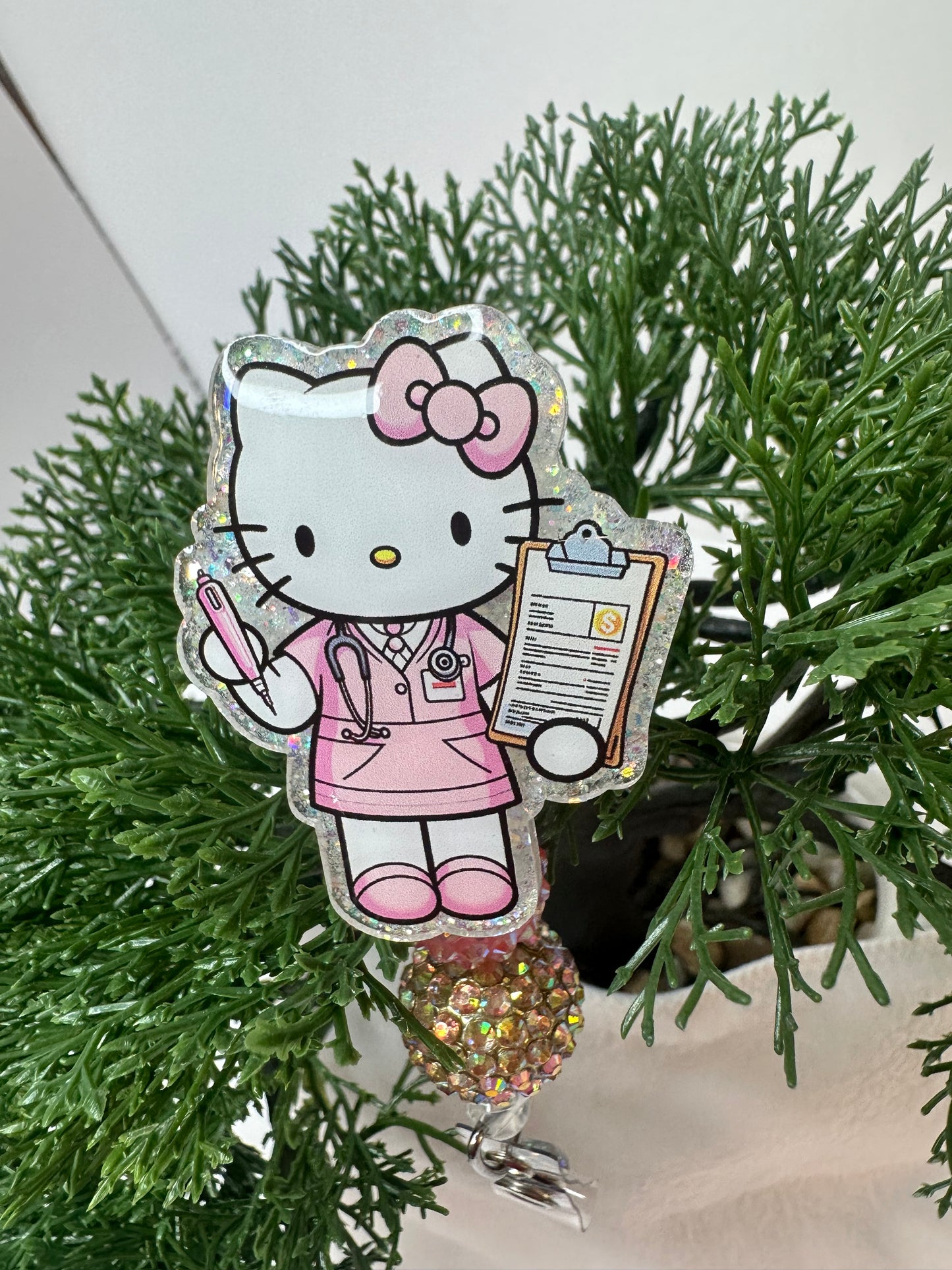 Light Pink Kitty Medical Biller Badge Reel