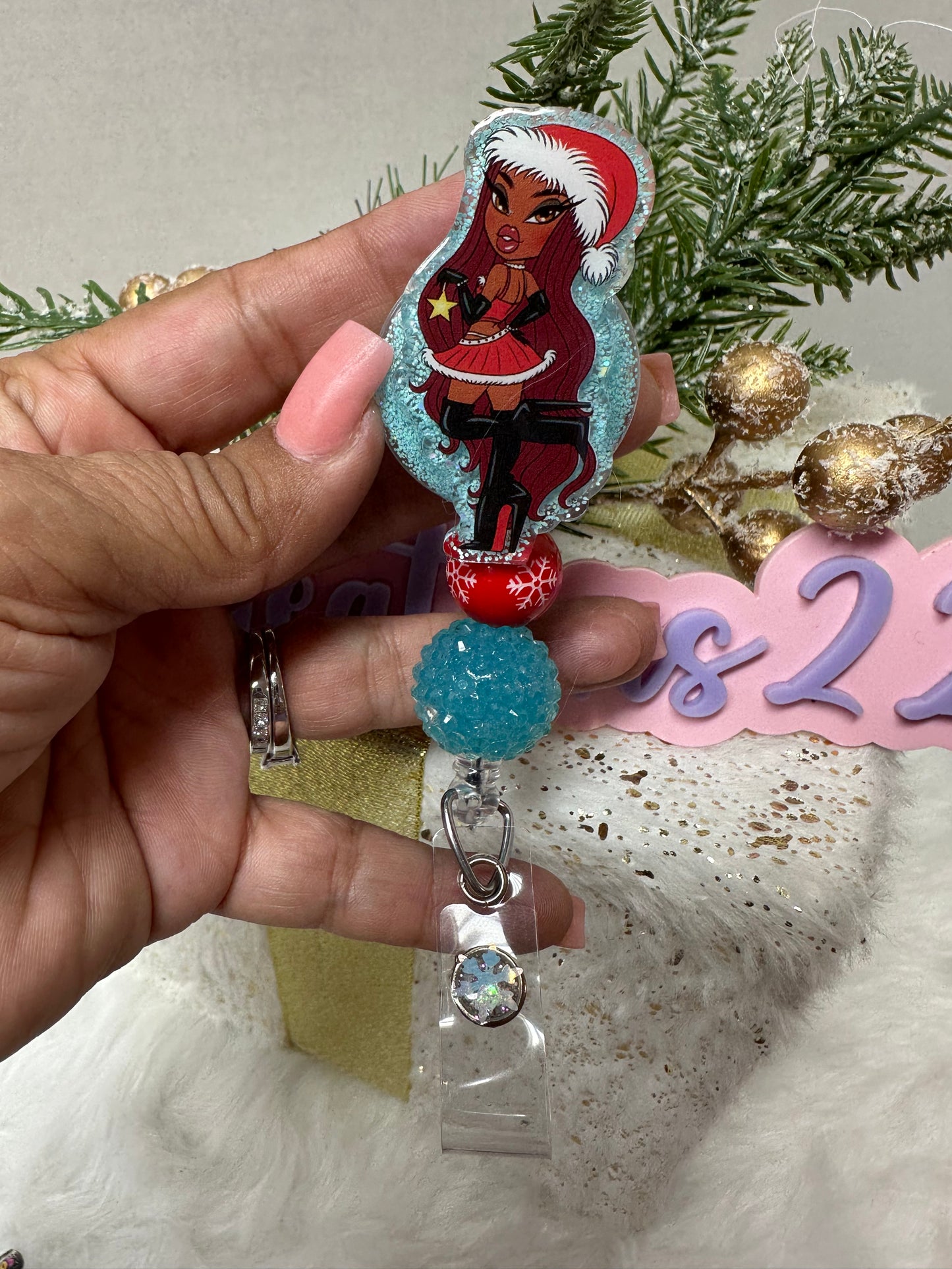 Christmas Bratz Doll Badge Reel