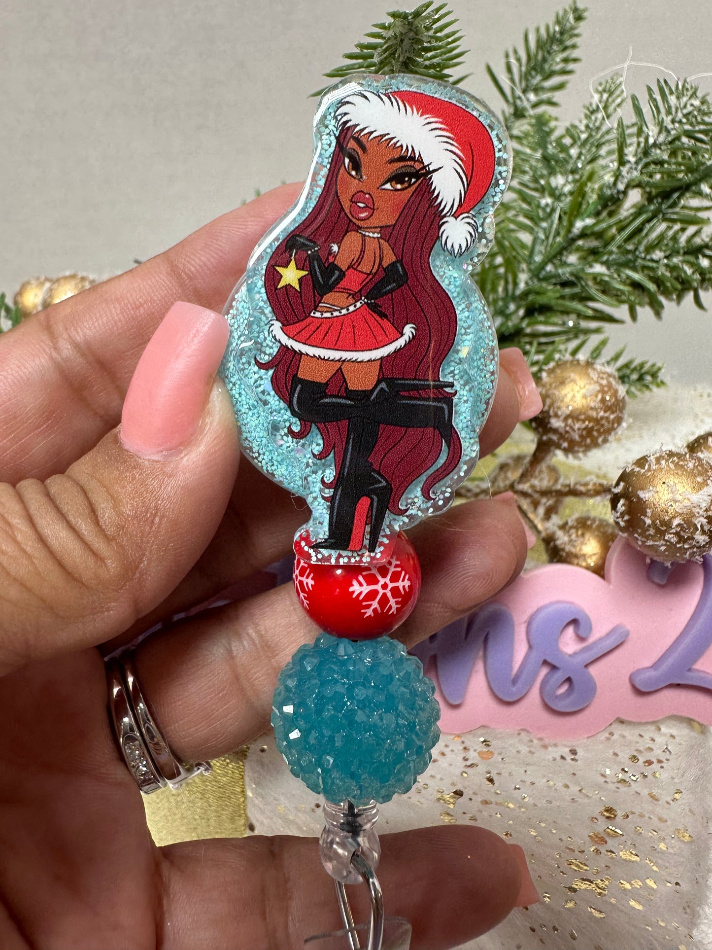 Christmas Bratz Doll Badge Reel