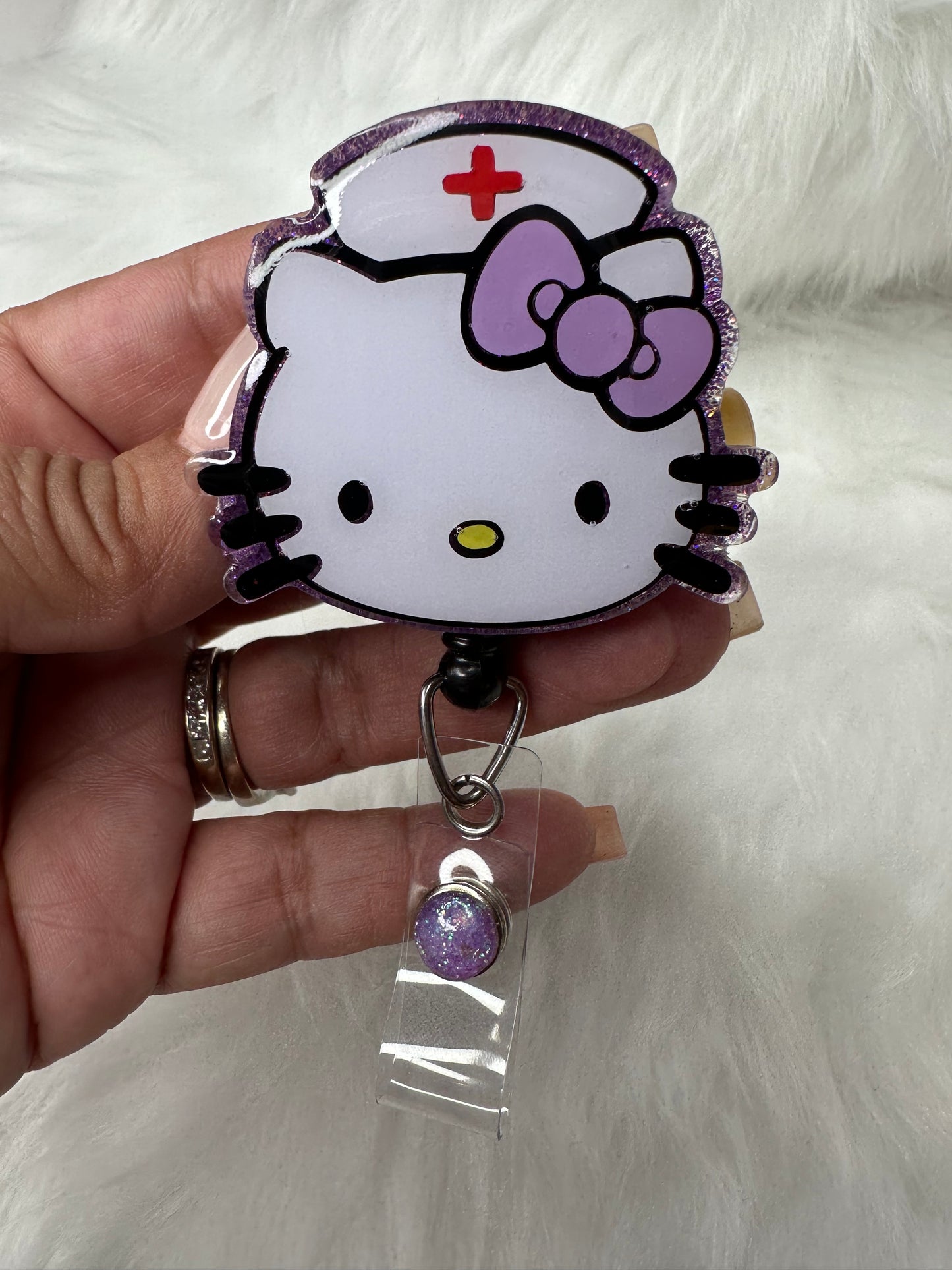 Purple Kitty Nurse Badge Reel