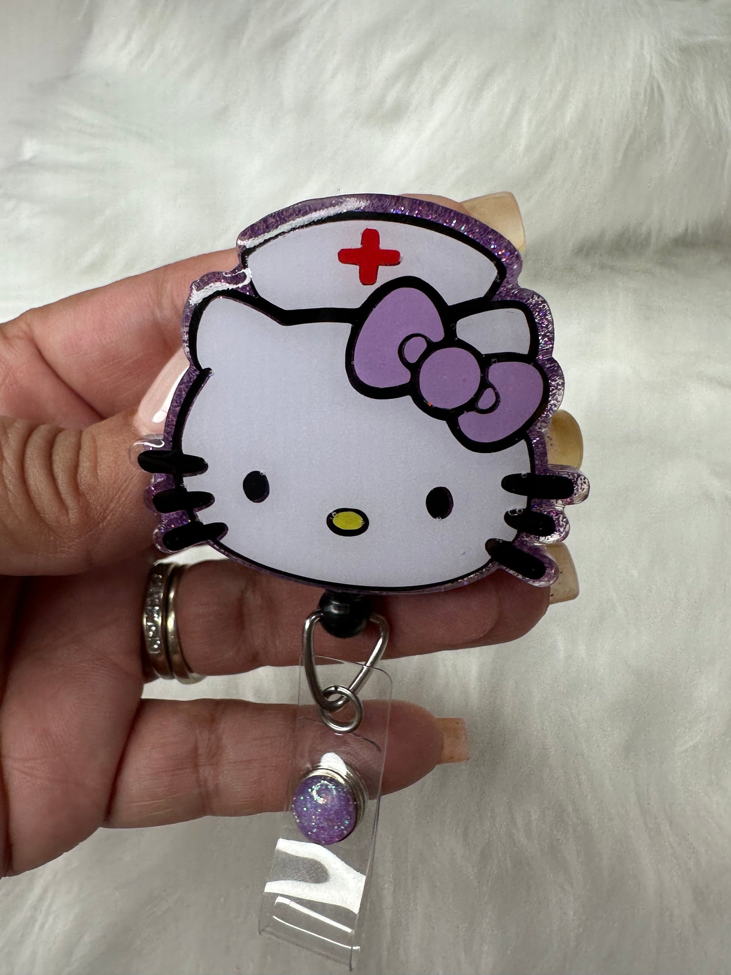 Purple Kitty Nurse Badge Reel