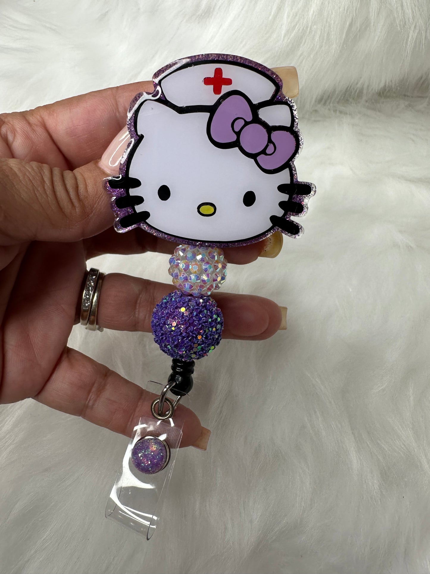 Purple Kitty Nurse Badge Reel